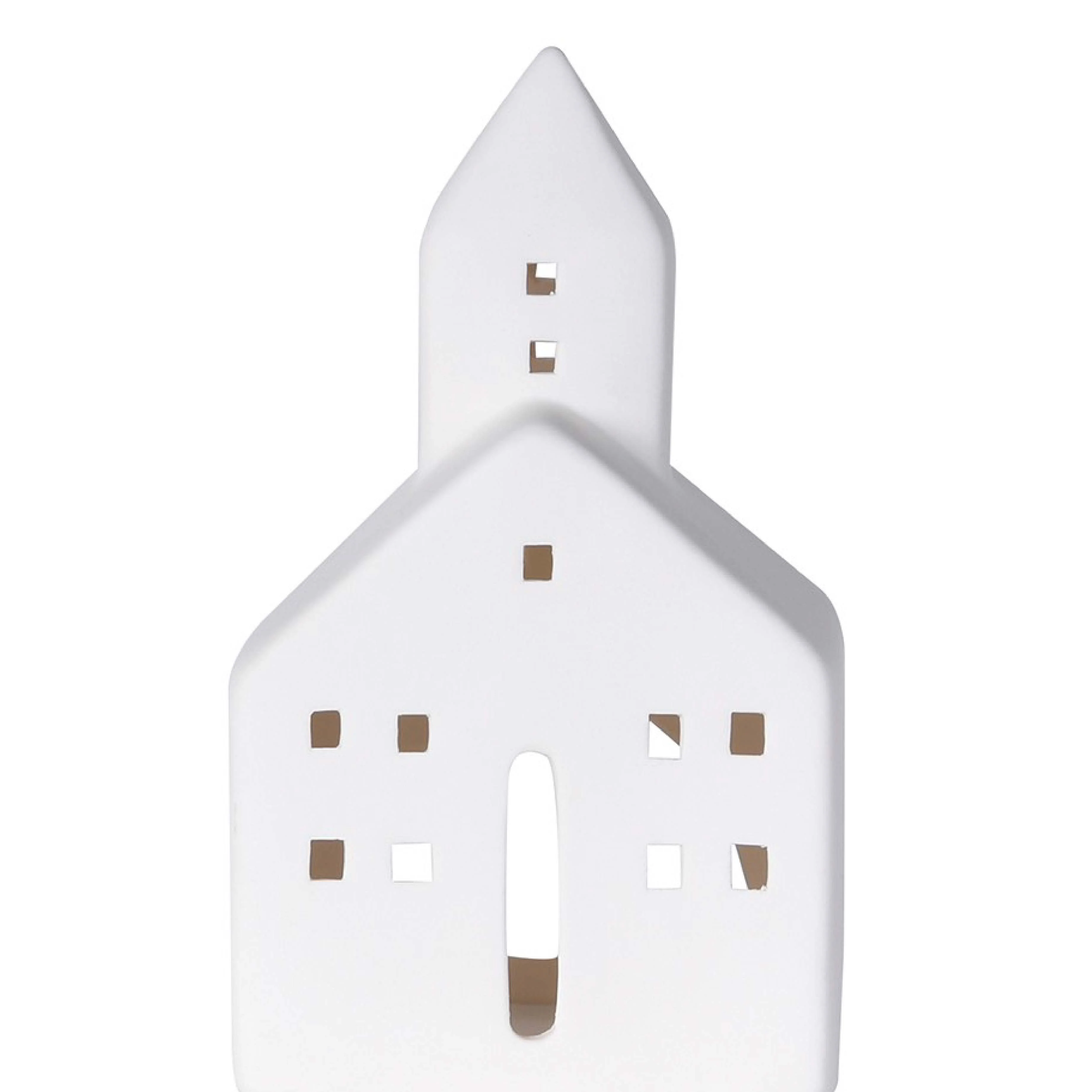 Festive Townhall Tealight Holder | White Stoneware | 15cm - Image 2