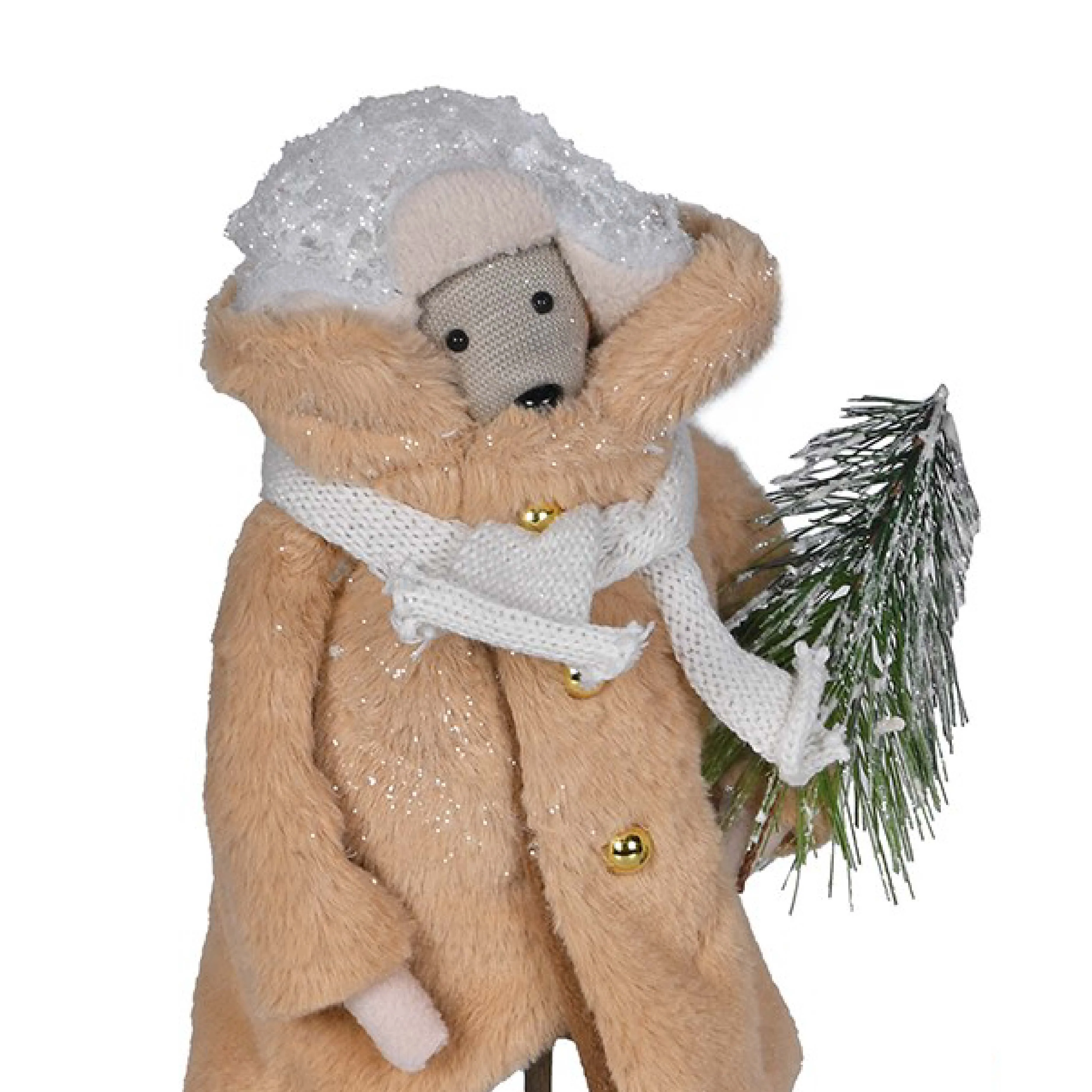 Festive Winter Bear Figurine Holding Christmas Tree | 35cm - Image 2