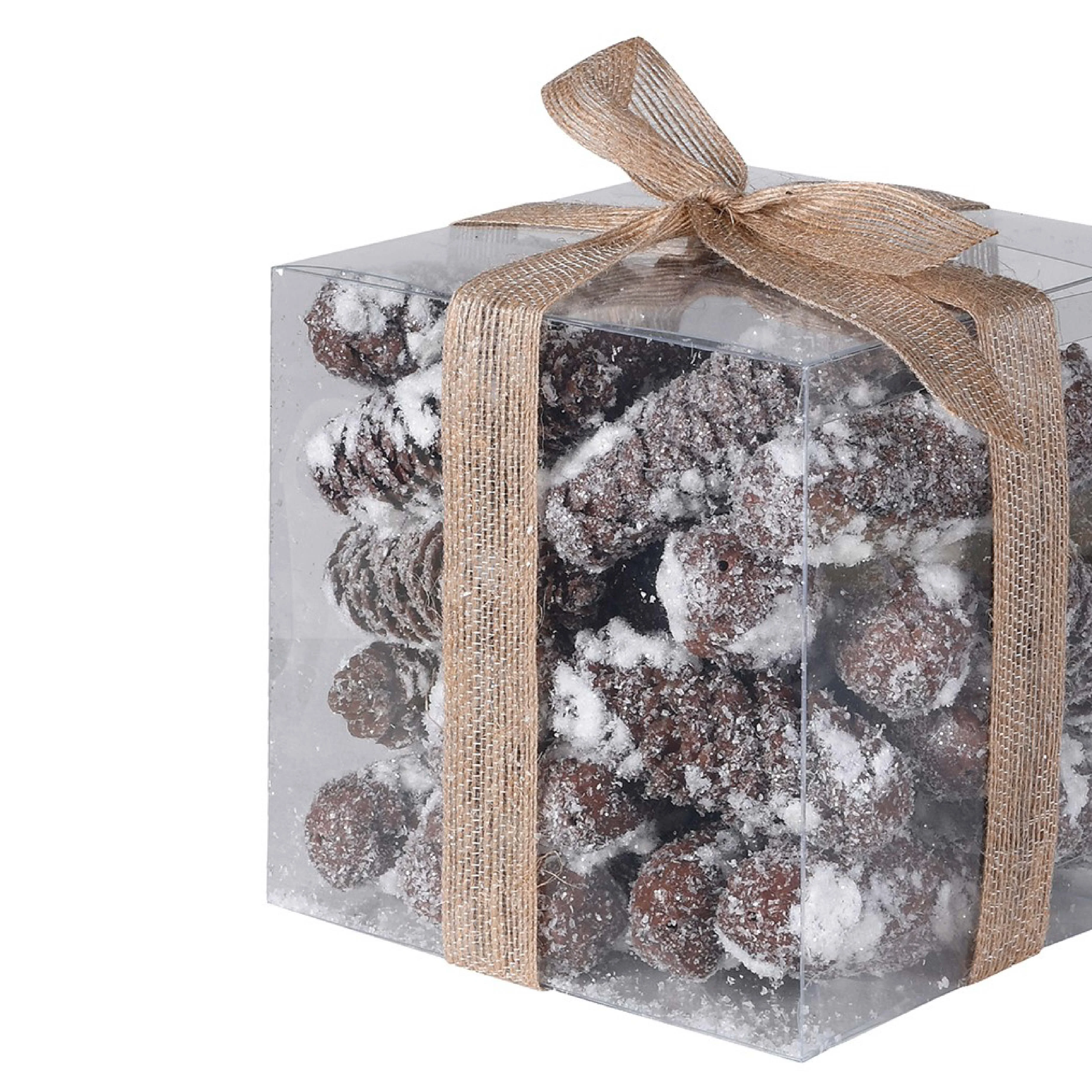 Frosted Pinecones Present with Bow Detail | 16cm - Image 2