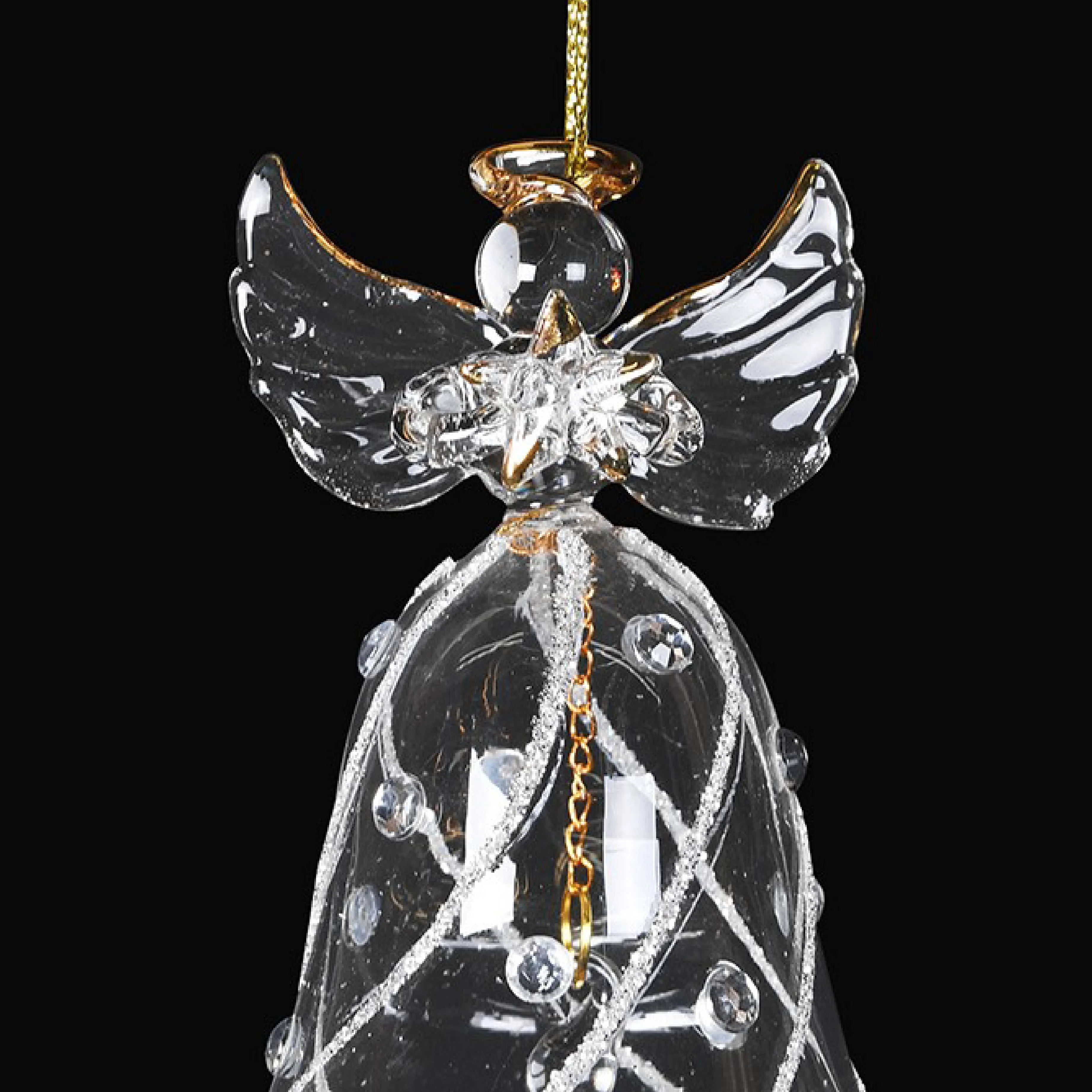 Glass Angel Christmas Tree Decoration with Glitter Detail | 9cm - Image 2