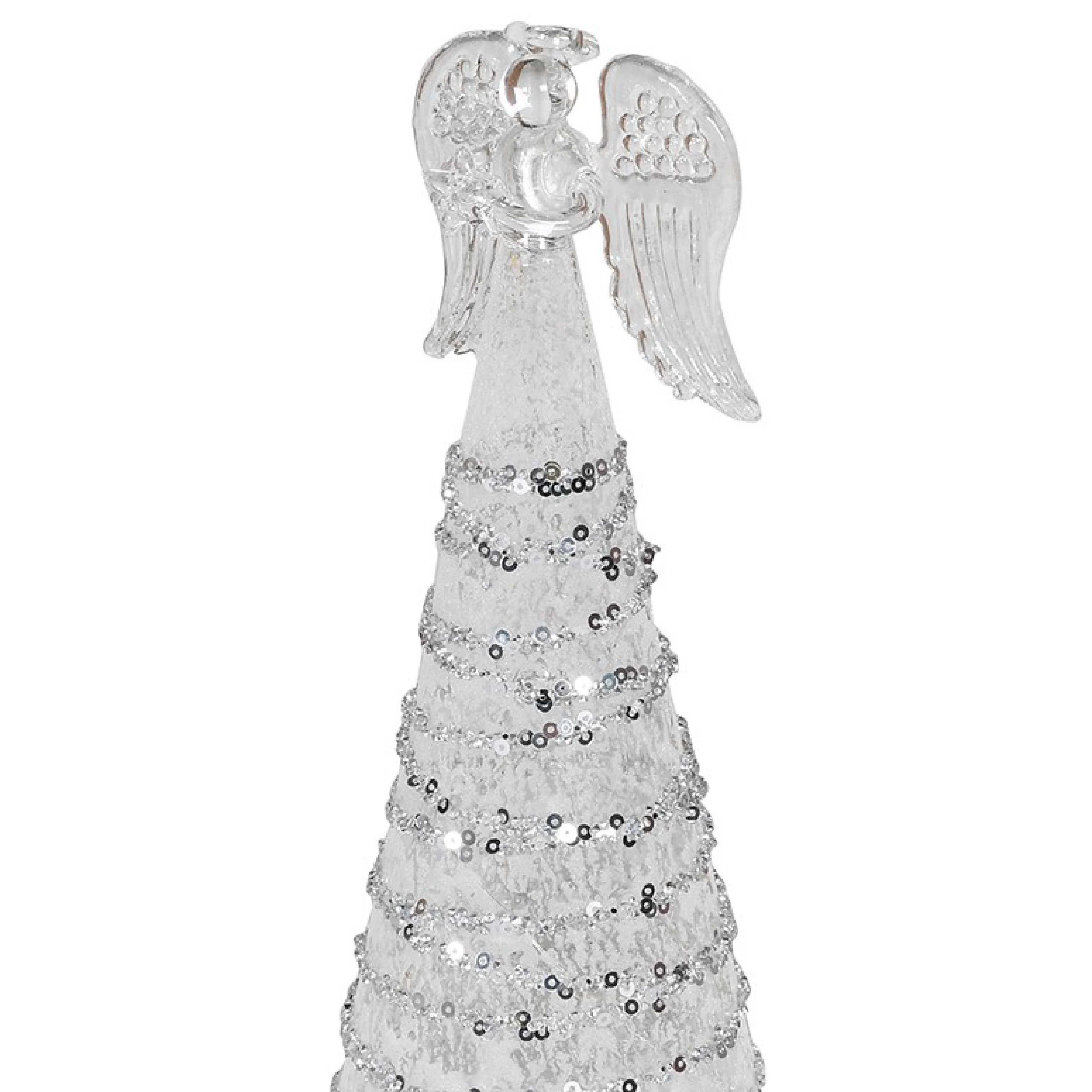 LED Angel Figurine with Glitter Detail | Silver | 23cm - Image 2