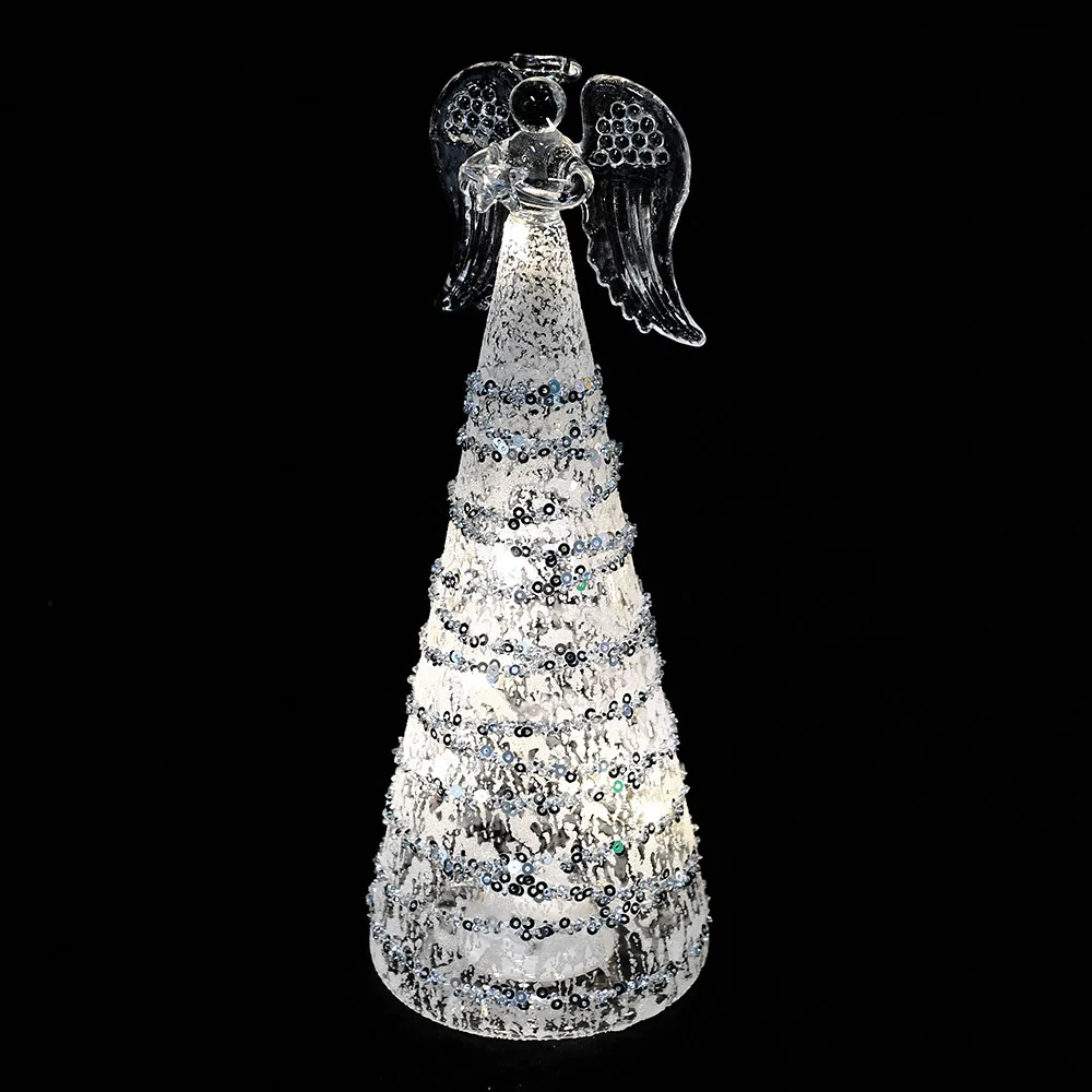 LED Angel Figurine with Glitter Detail | Silver | 23cm - Image 3