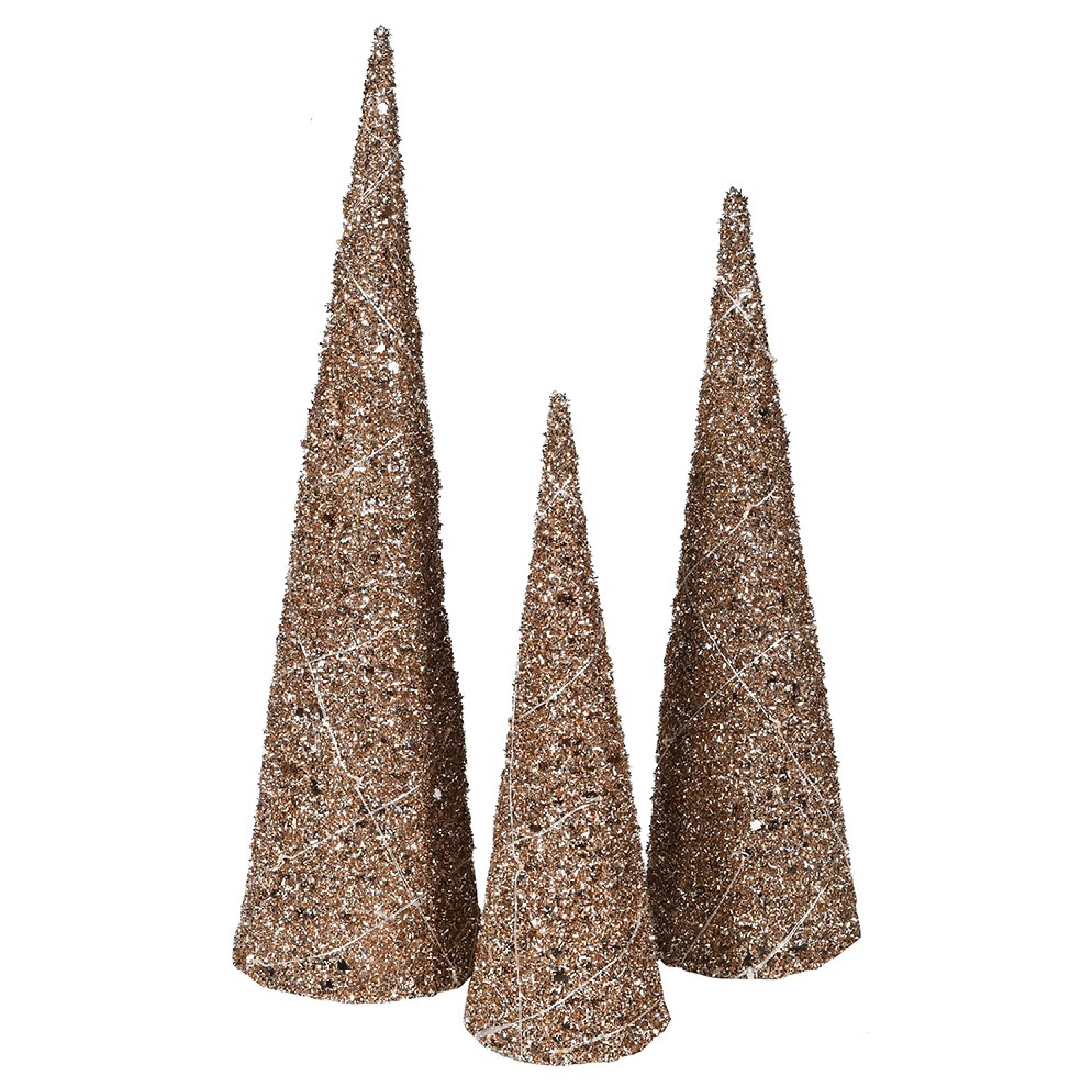 LED Christmas Tree Trio with Glitter Detail | Gold