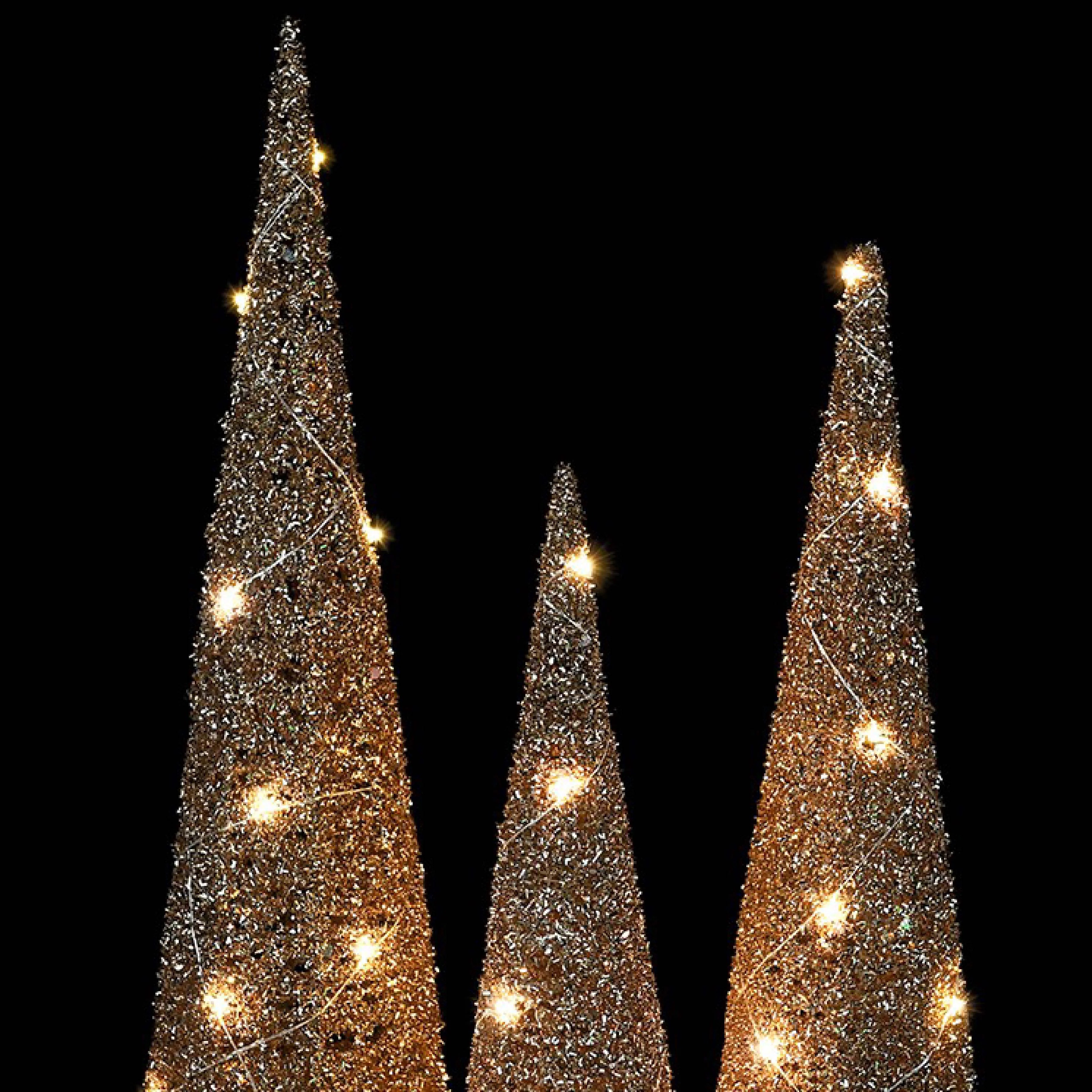 LED Christmas Tree Trio with Glitter Detail | Gold - Image 2