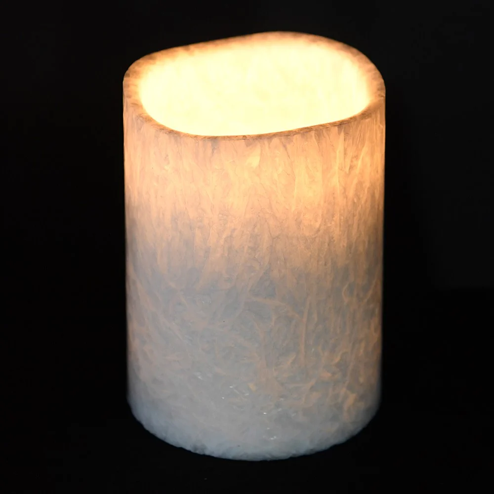 LED Pillar Candle with Marble Detail | White | 11cm - Image 3