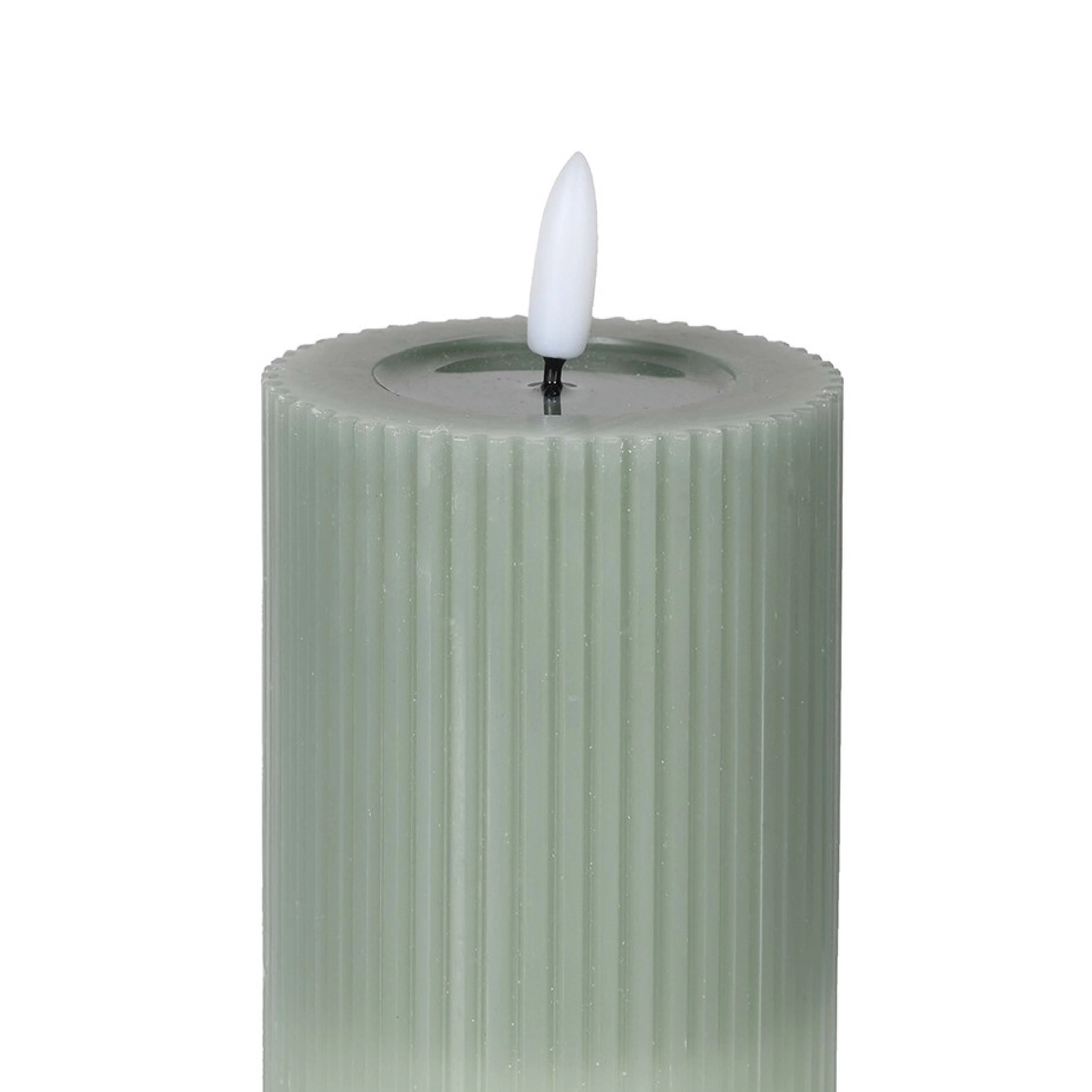 LED Pillar Candle with Ribbed Detail | Sage | 13.5cm - Image 2
