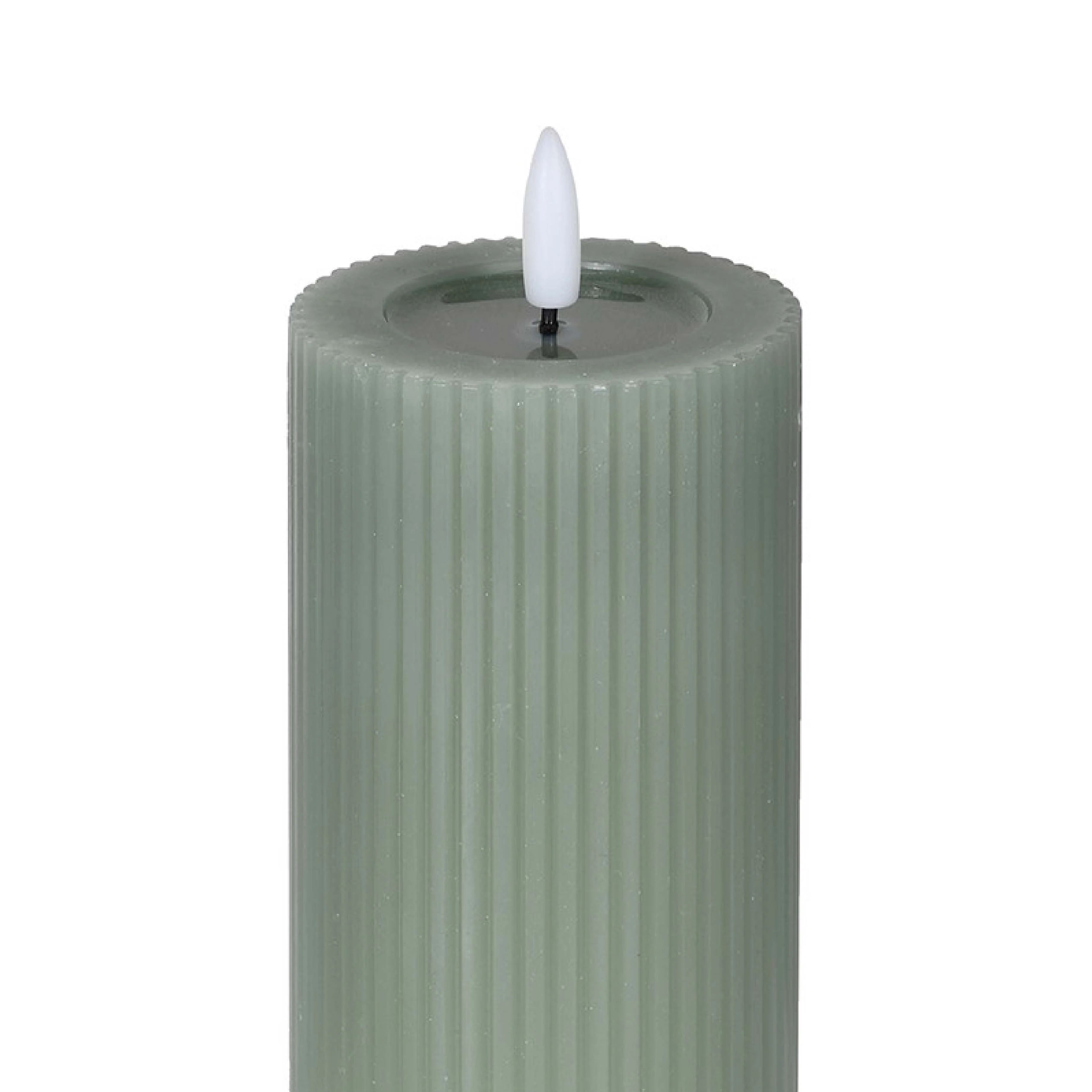 LED Pillar Candle with Ribbed Detail | Sage | 18cm - Image 2