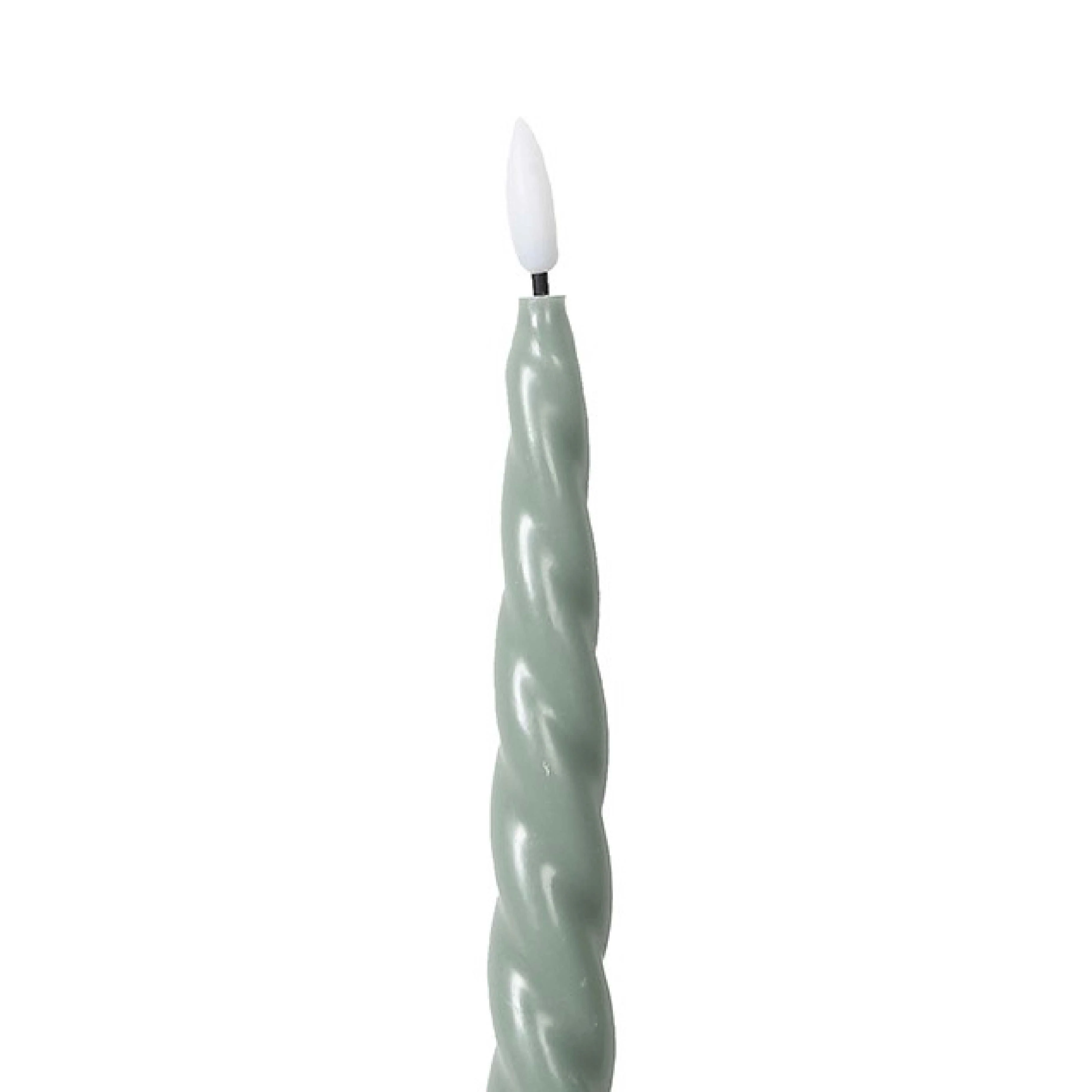LED Taper Candles with Twist Detail | Sage | Set of 2 - Image 2