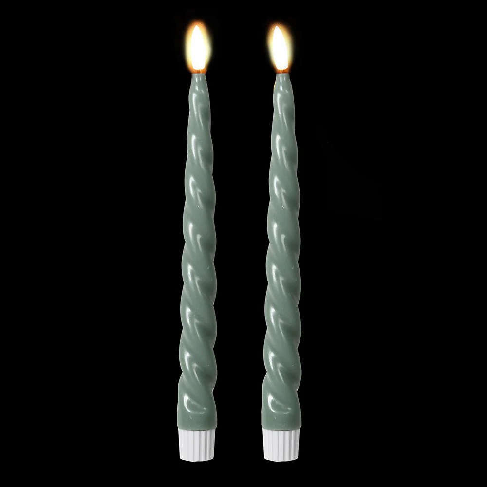 LED Taper Candles with Twist Detail | Sage | Set of 2 - Image 3