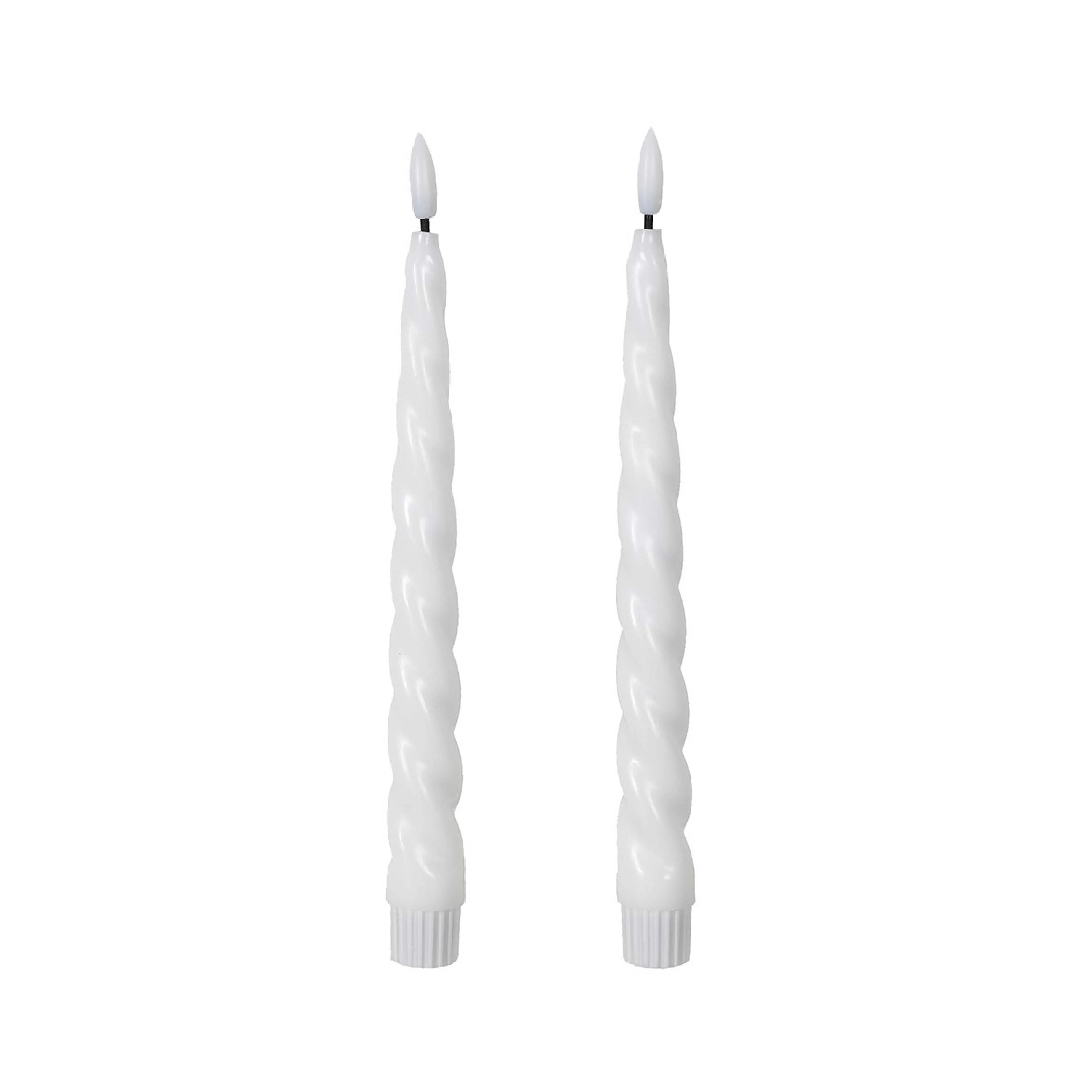LED Taper Candles with Twist Detail | White | Set of 2