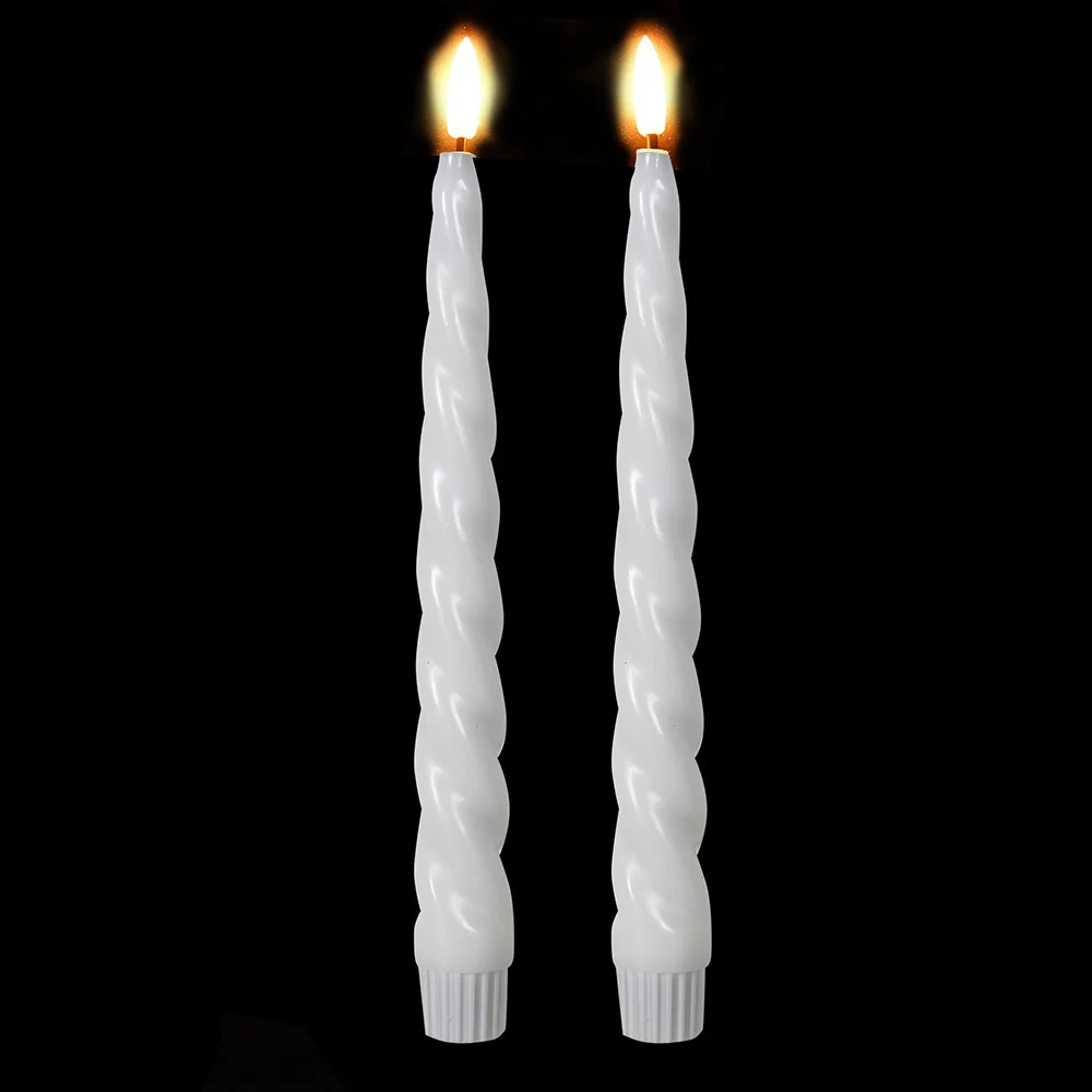 LED Taper Candles with Twist Detail | White | Set of 2 - Image 3