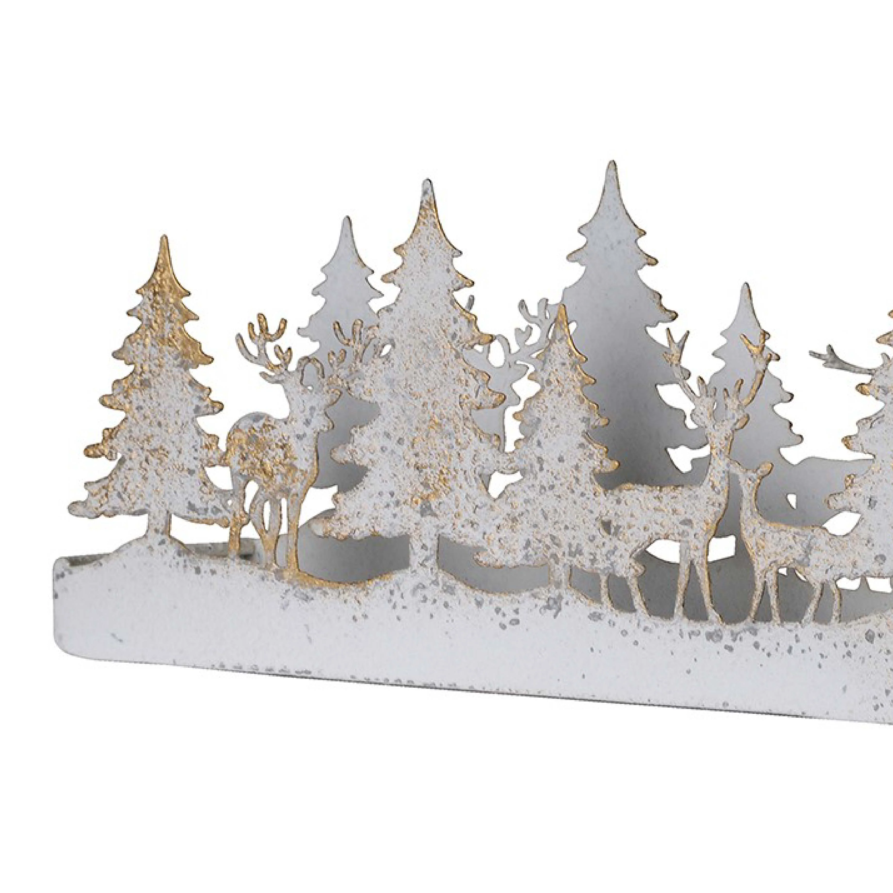 Rustic Forest Candle Holder with Reindeer | White/Gold Iron | 27.5cm - Image 2