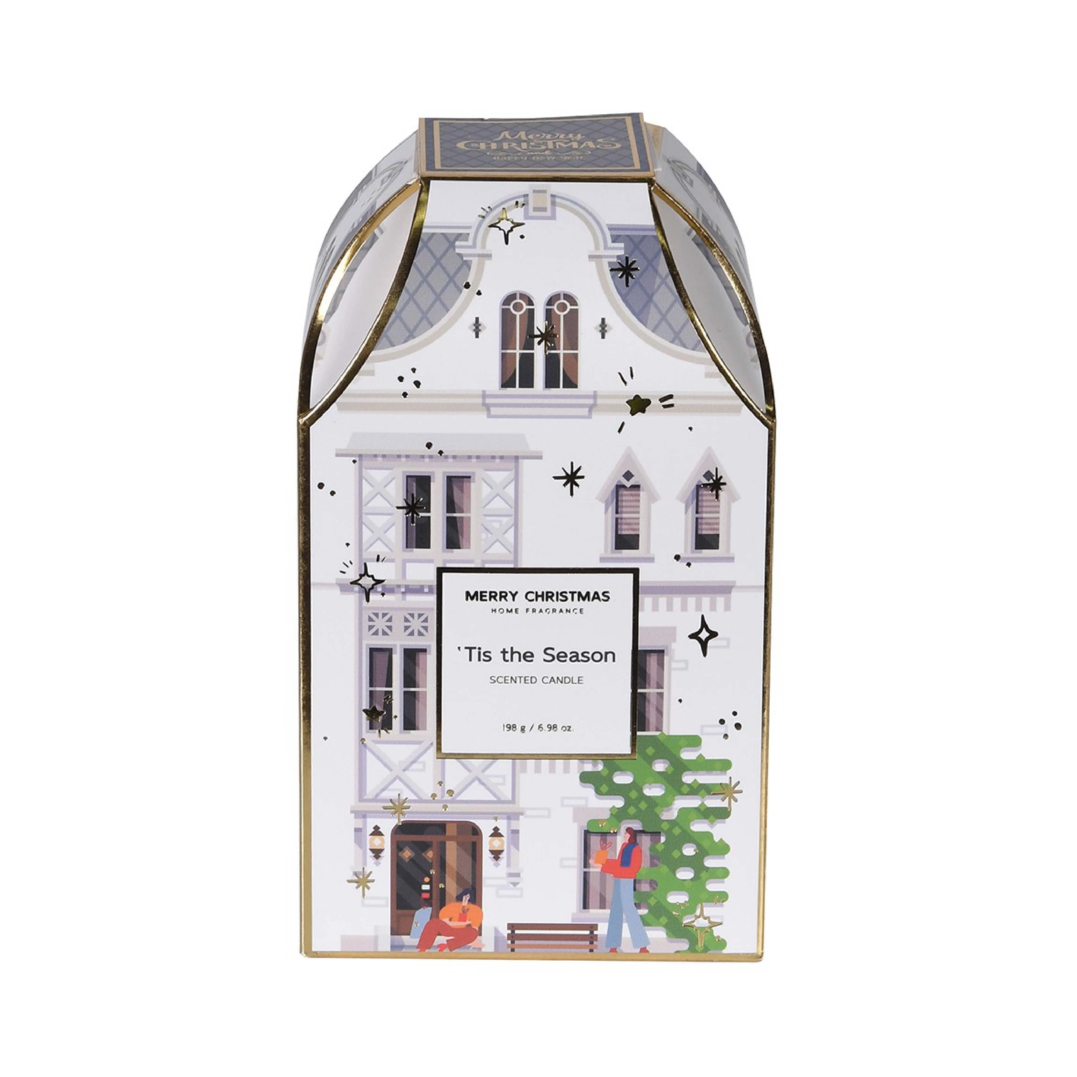 'Tis The Season' Scented Candle with Decorative Hanging Christmas Trees | Gold | 20cm - Image 3