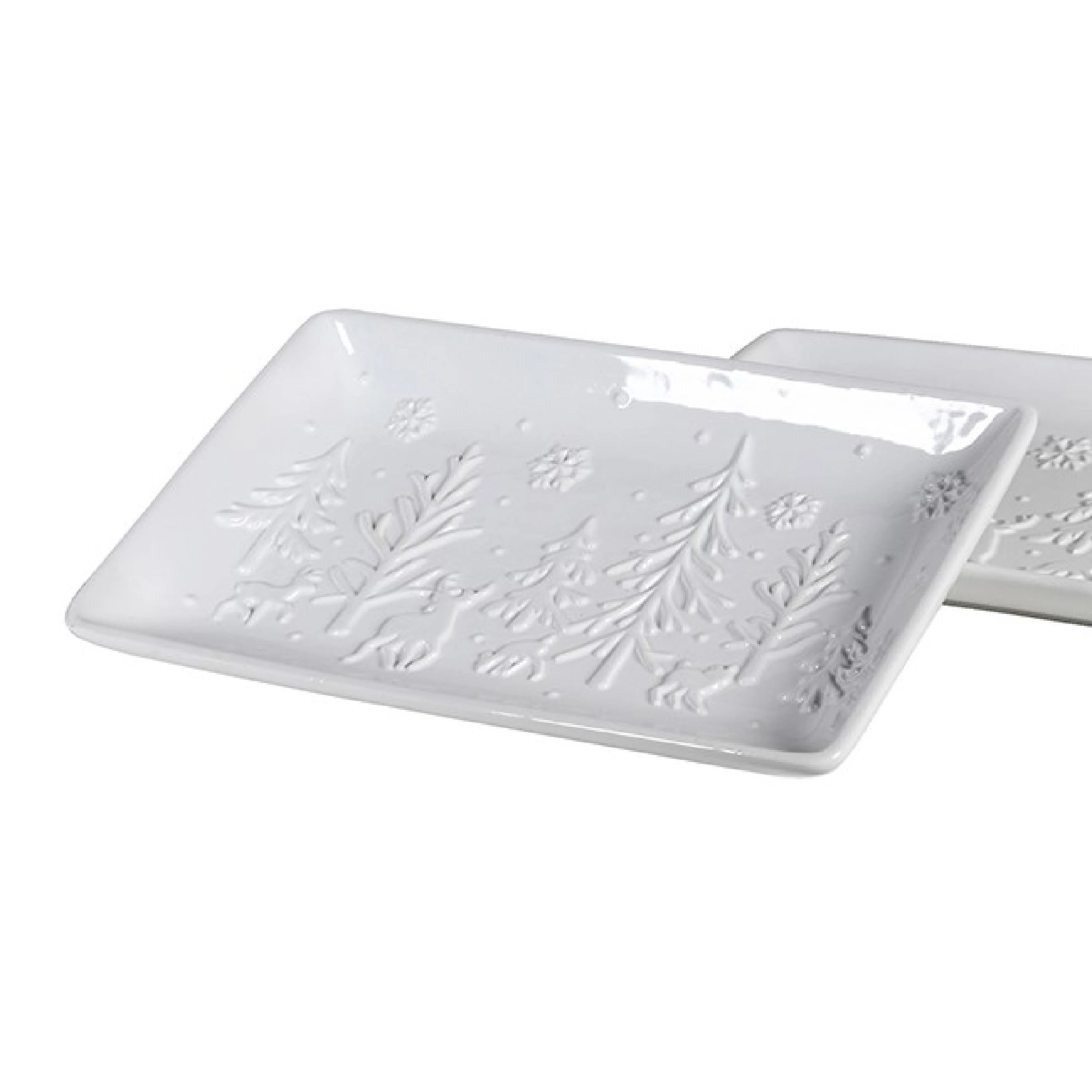 Embossed Christmas Tree Serving Dishes | White | Set of 2 - Image 3