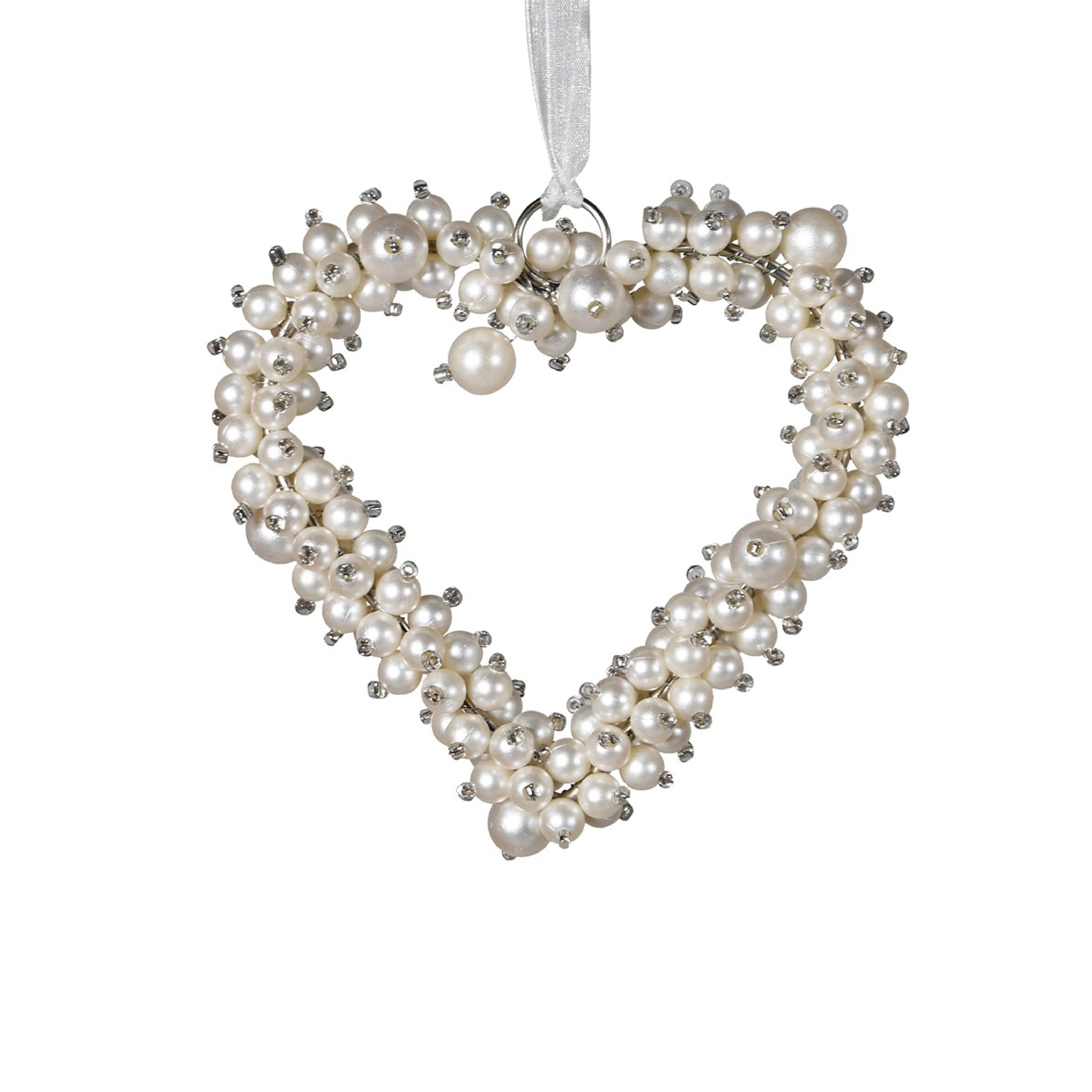 Faux Pearl Heart Hanging Decoration | White & Silver - Image 3