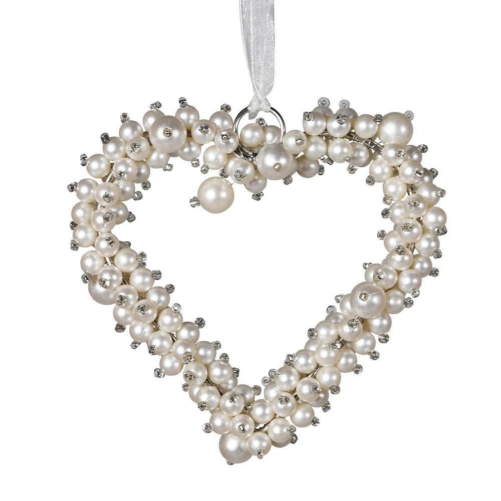 Faux Pearl Heart Hanging Decoration | White & Silver - Image 4