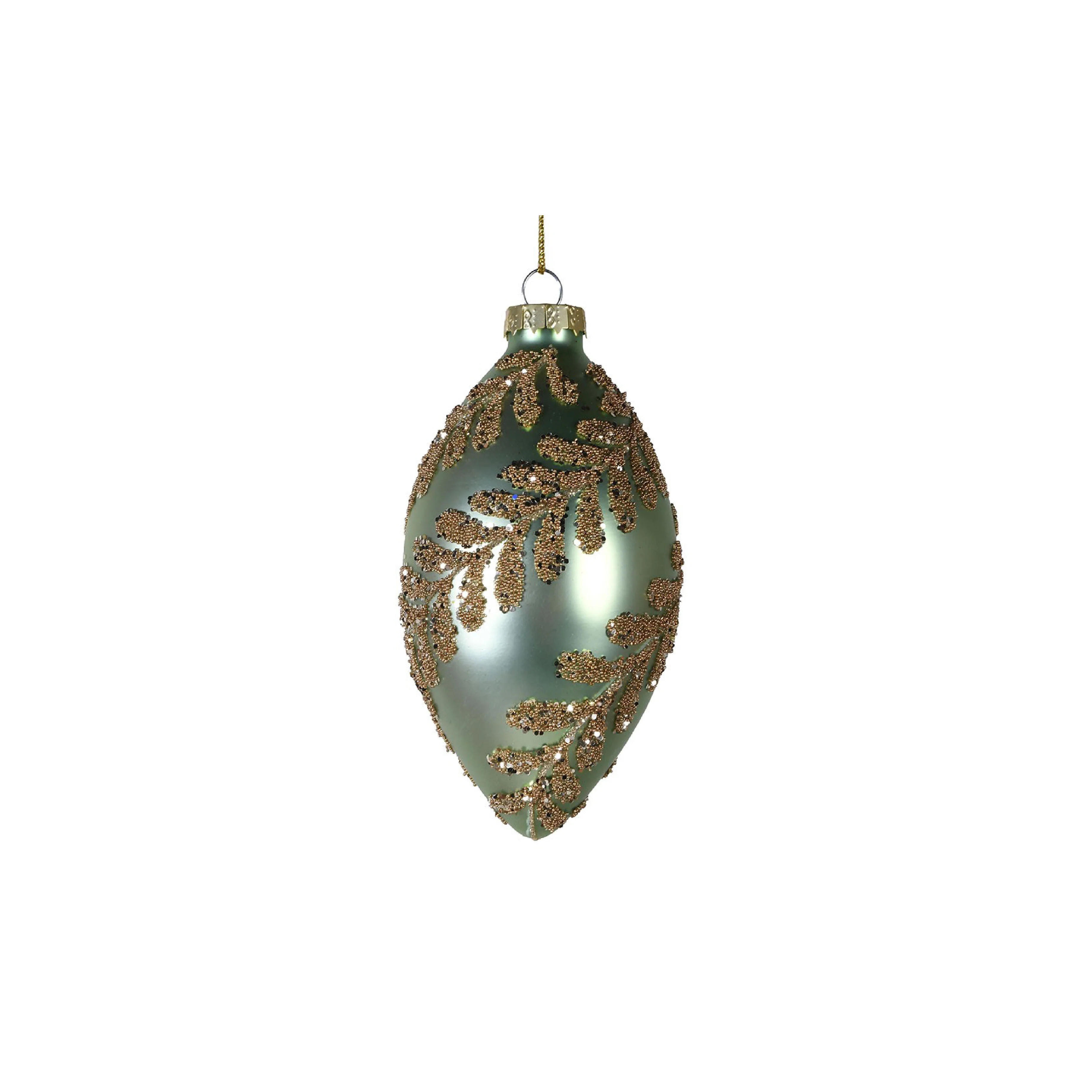 Finial Laurel Leaf Christmas Tree Bauble | Sage & Gold - Image 3
