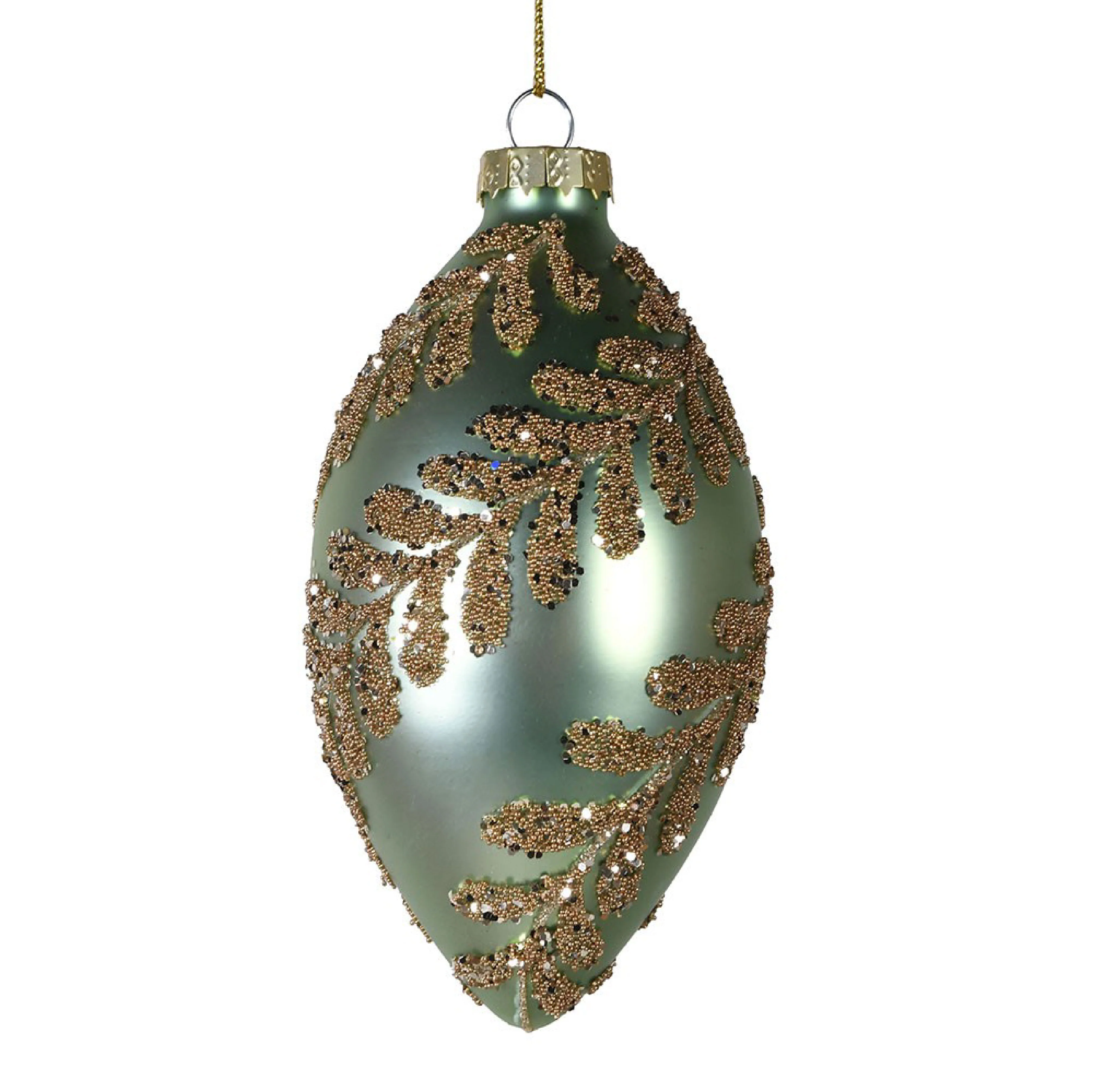 Finial Laurel Leaf Christmas Tree Bauble | Sage & Gold - Image 4
