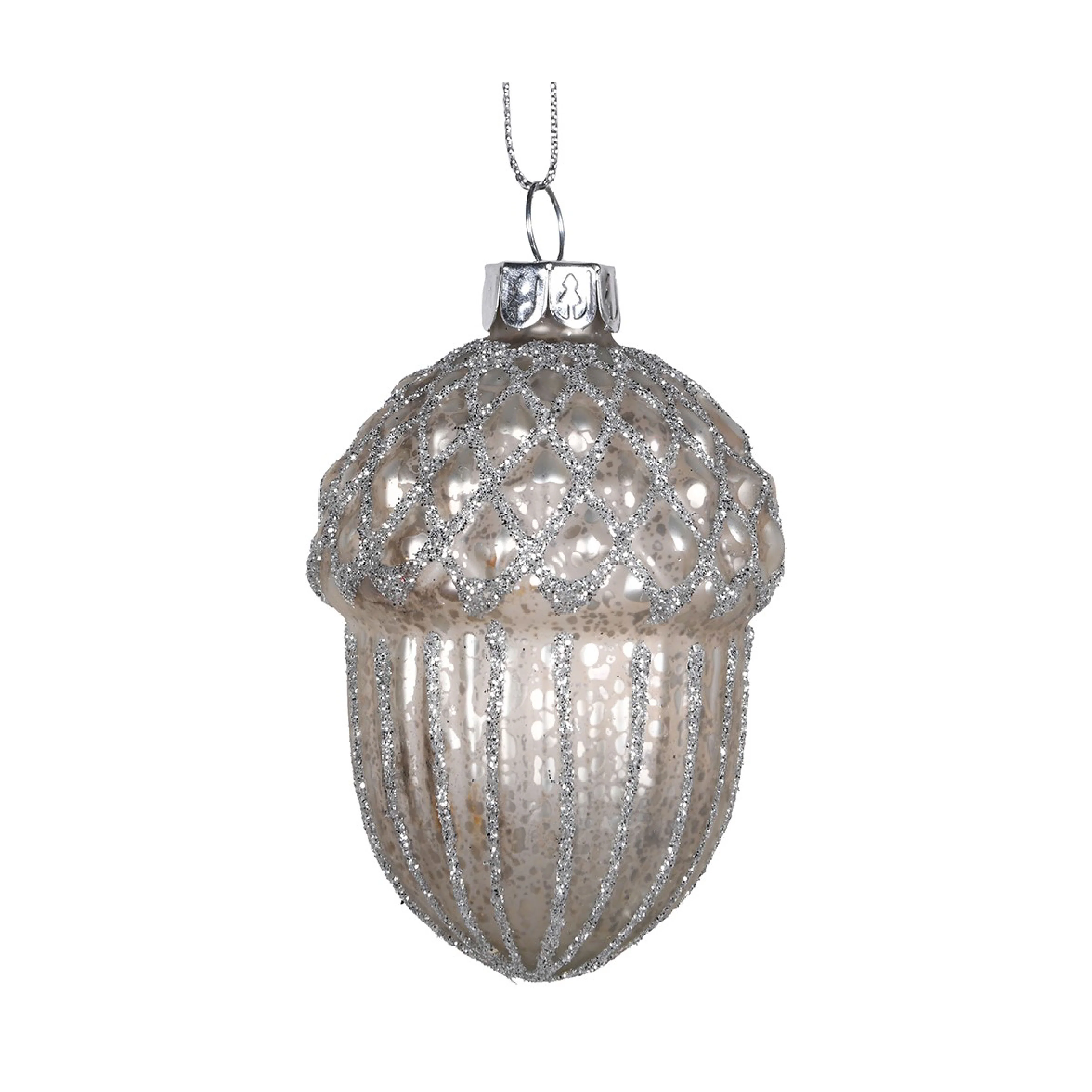 Frosted Glitter Acorn Christmas Tree Bauble | Silver - Image 2
