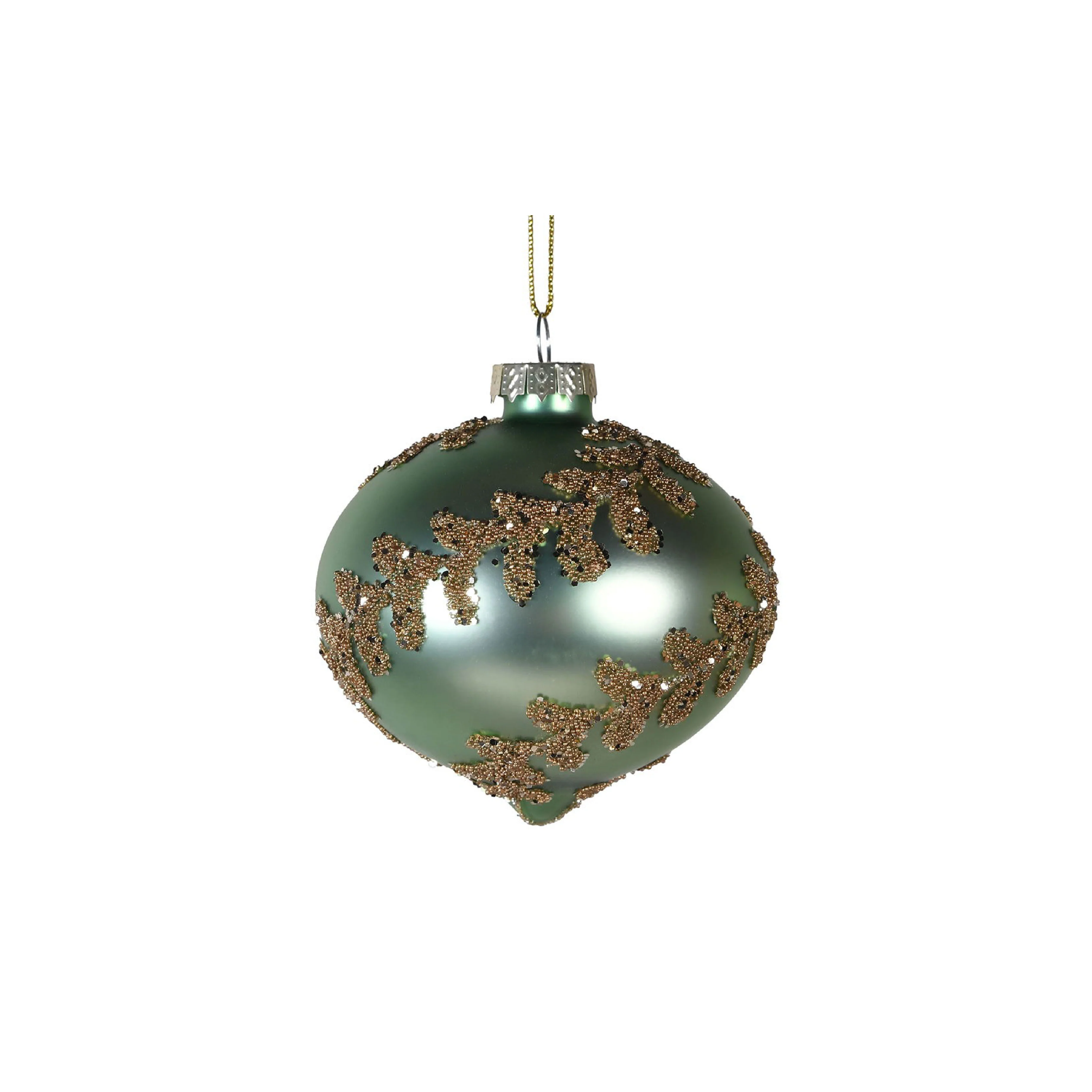 Onion Laurel Leaf Christmas Tree Bauble | Sage & Gold - Image 3