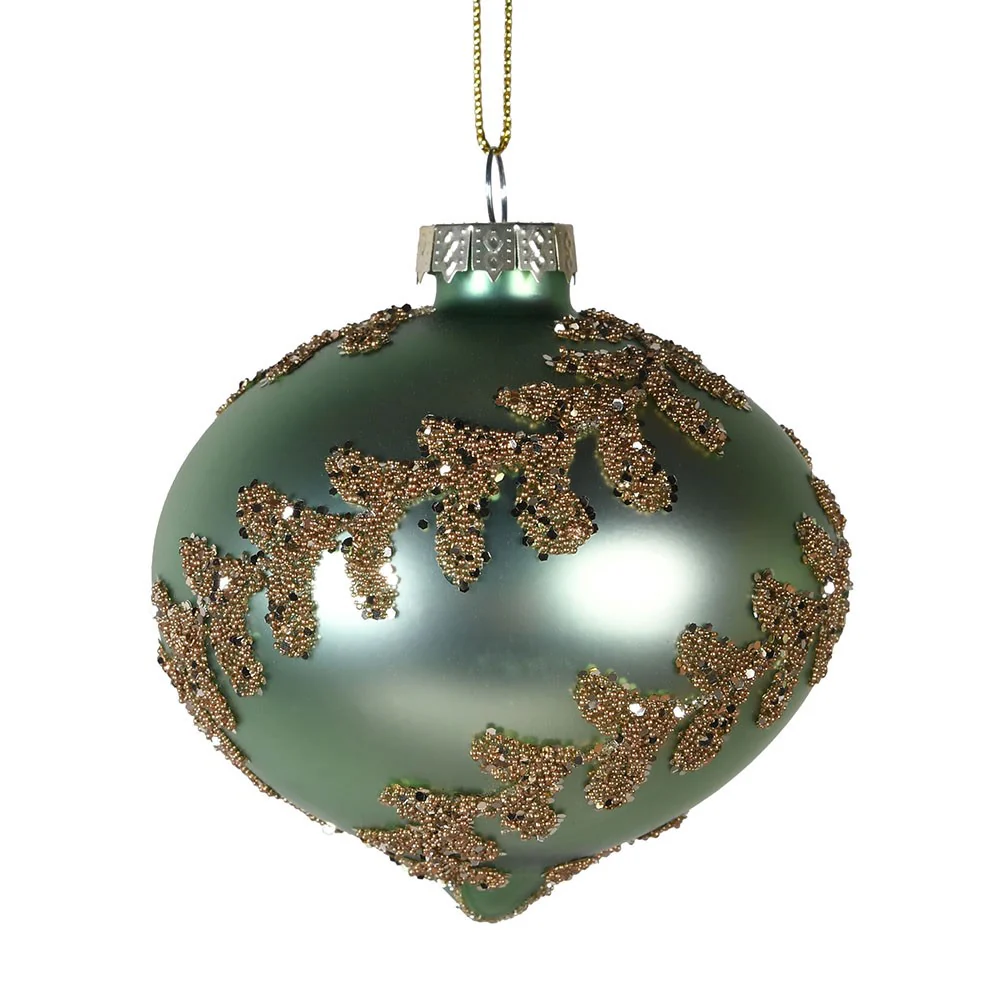 Onion Laurel Leaf Christmas Tree Bauble | Sage & Gold - Image 4
