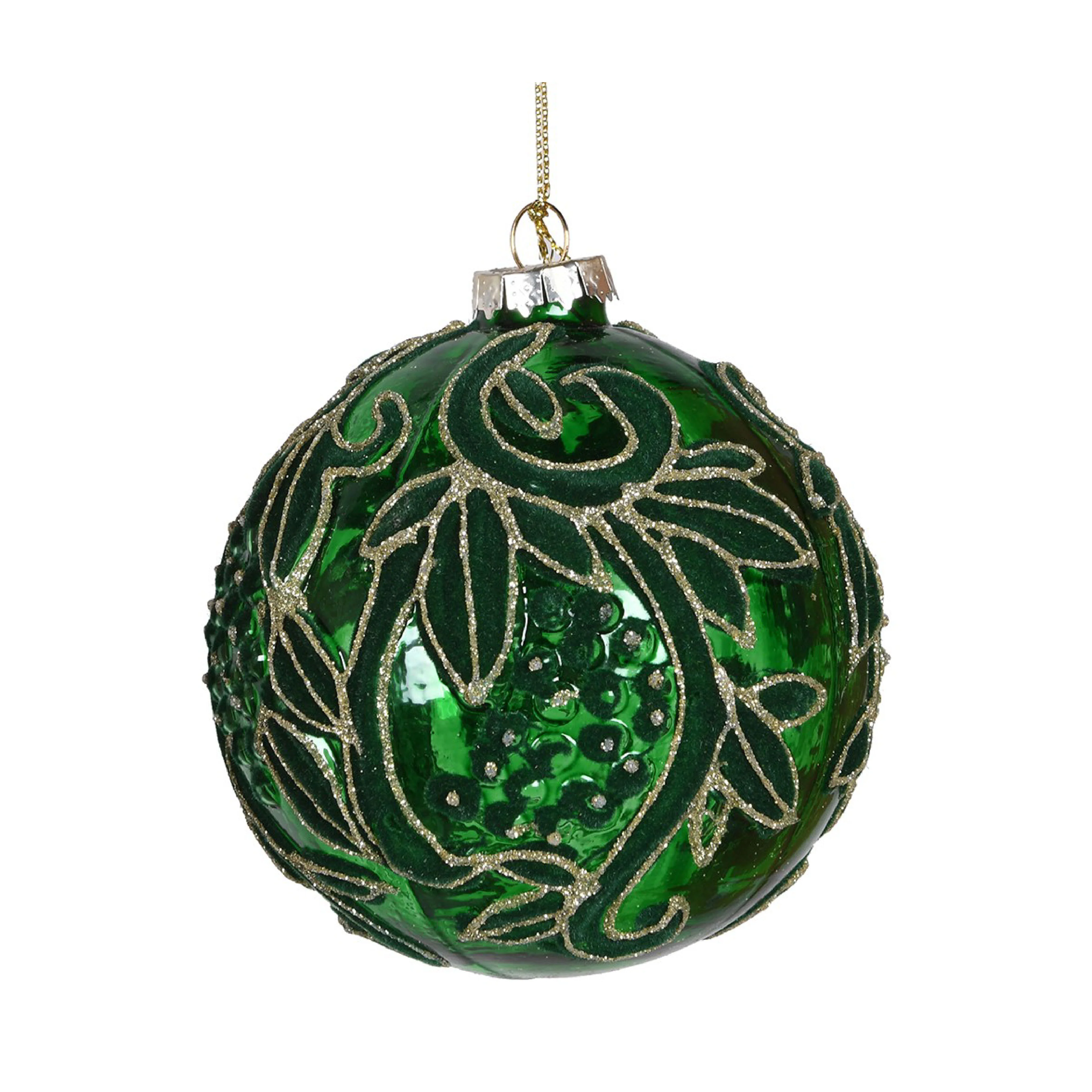 Velvet Christmas Tree Bauble | Green & Gold - Image 2
