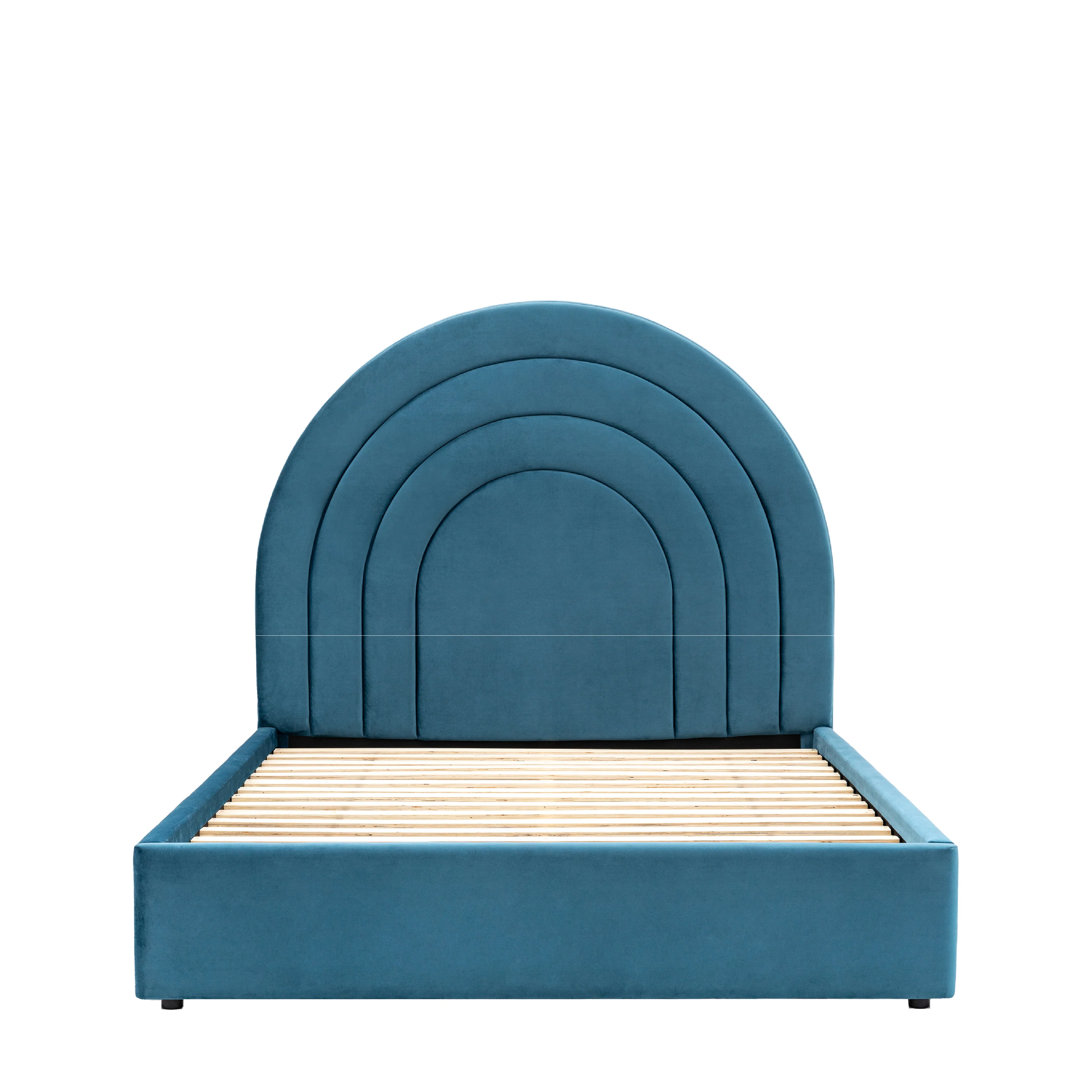Arch Retro Velvet Bed Frame | Kingfisher Blue | King - Image 3