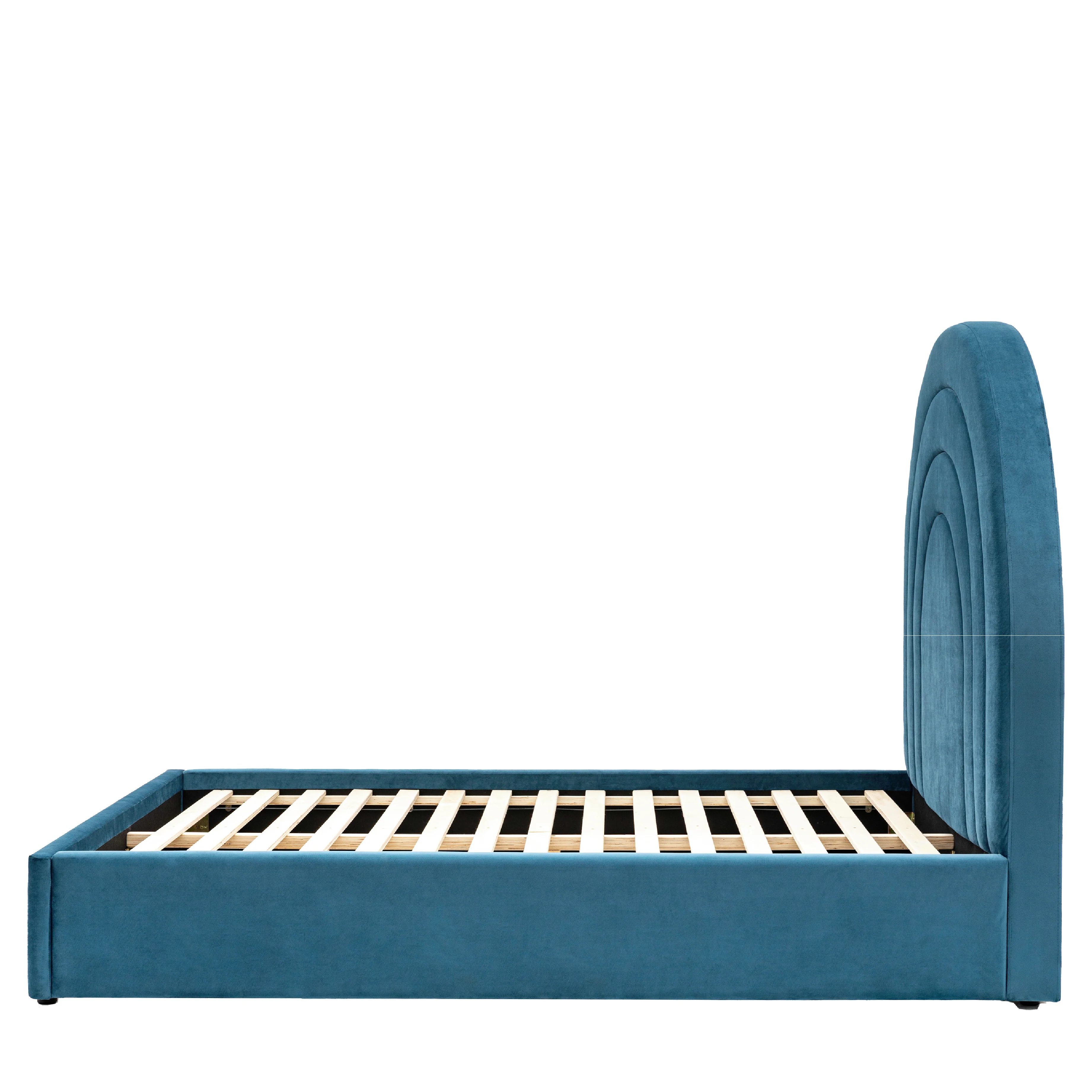 Arch Retro Velvet Bed Frame | Kingfisher Blue | King - Image 4