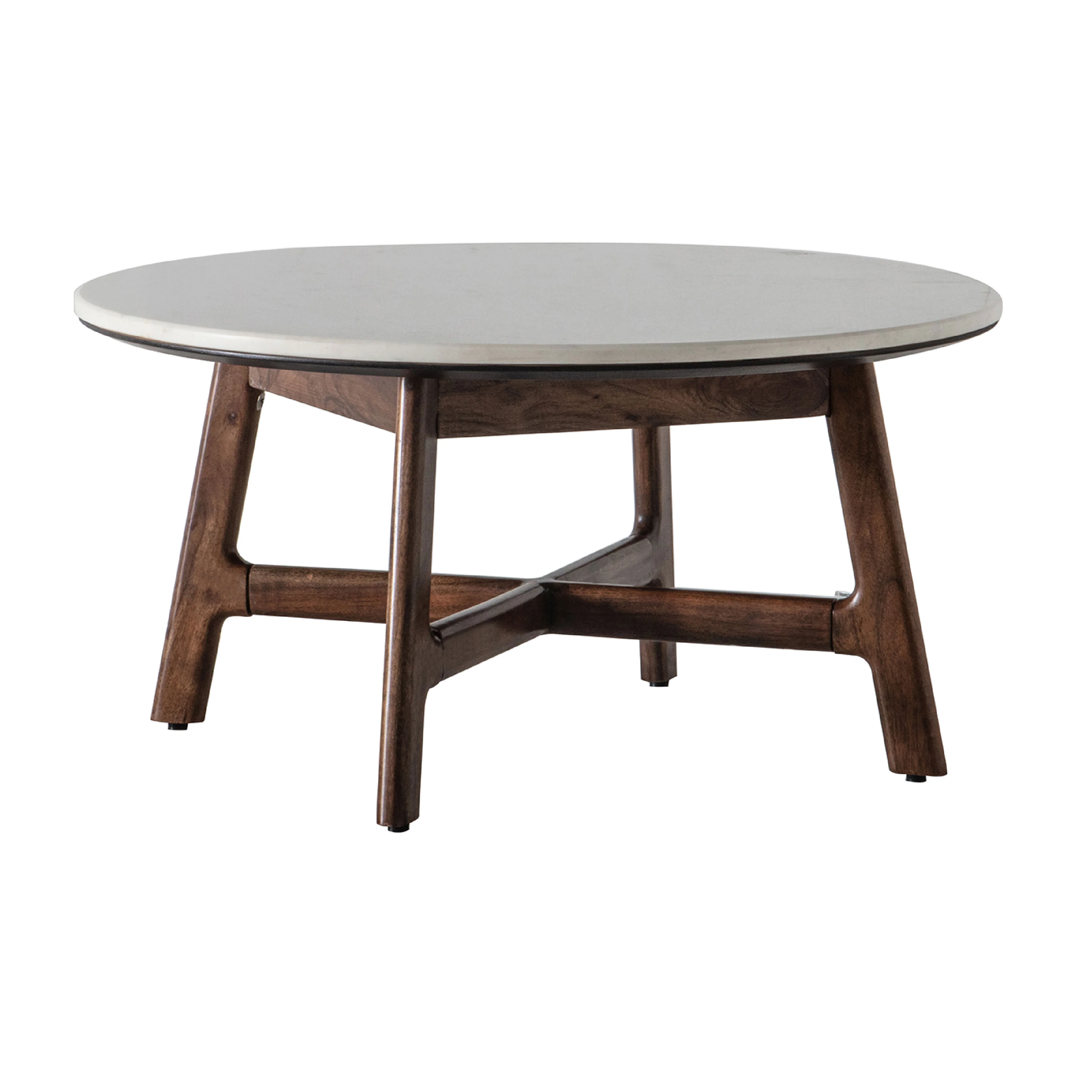 Barcelona Round Marble Top Mid-Century Coffee Table | Dark Acacia - Image 2