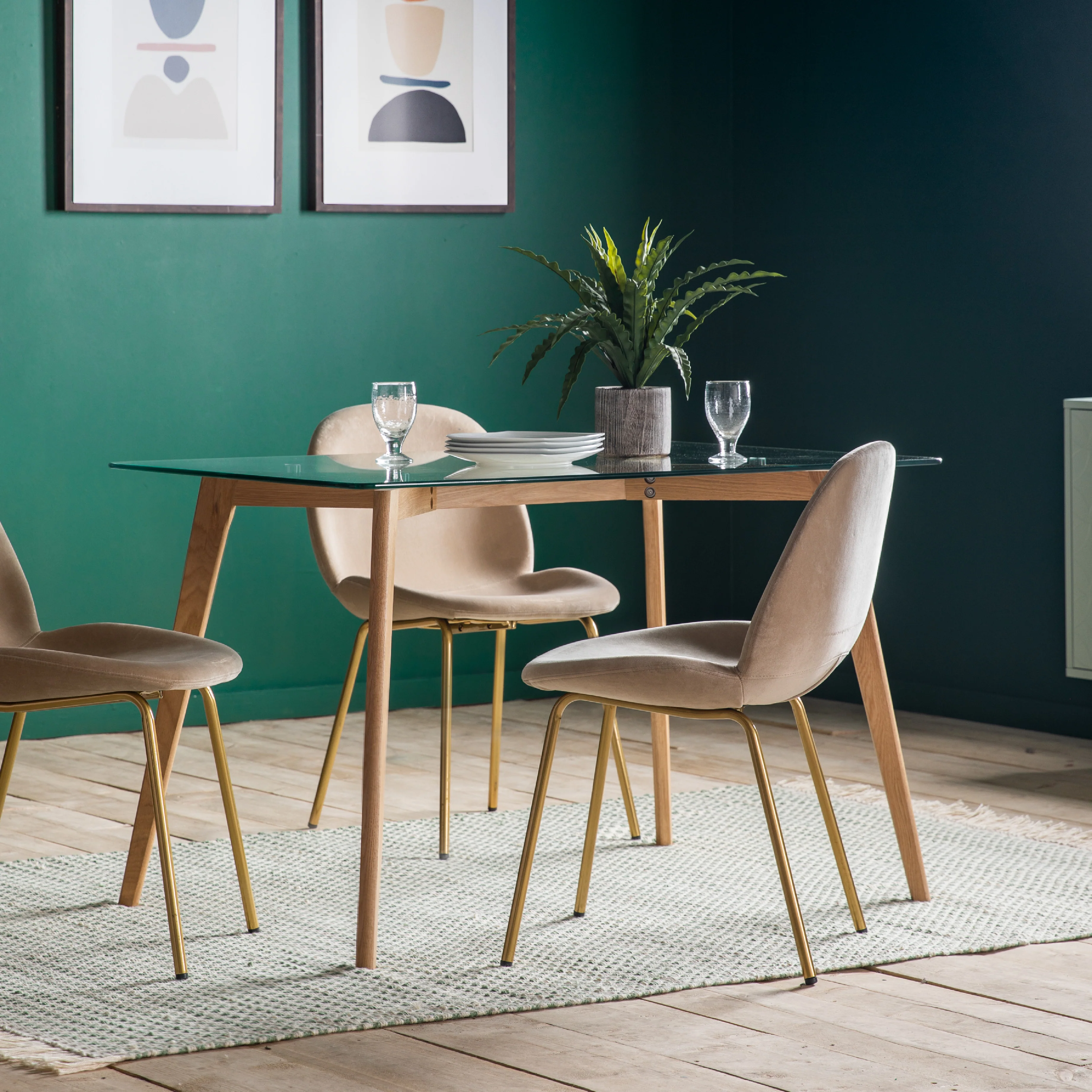 Blair Rectangular Glass Dining Table | Natural Oak