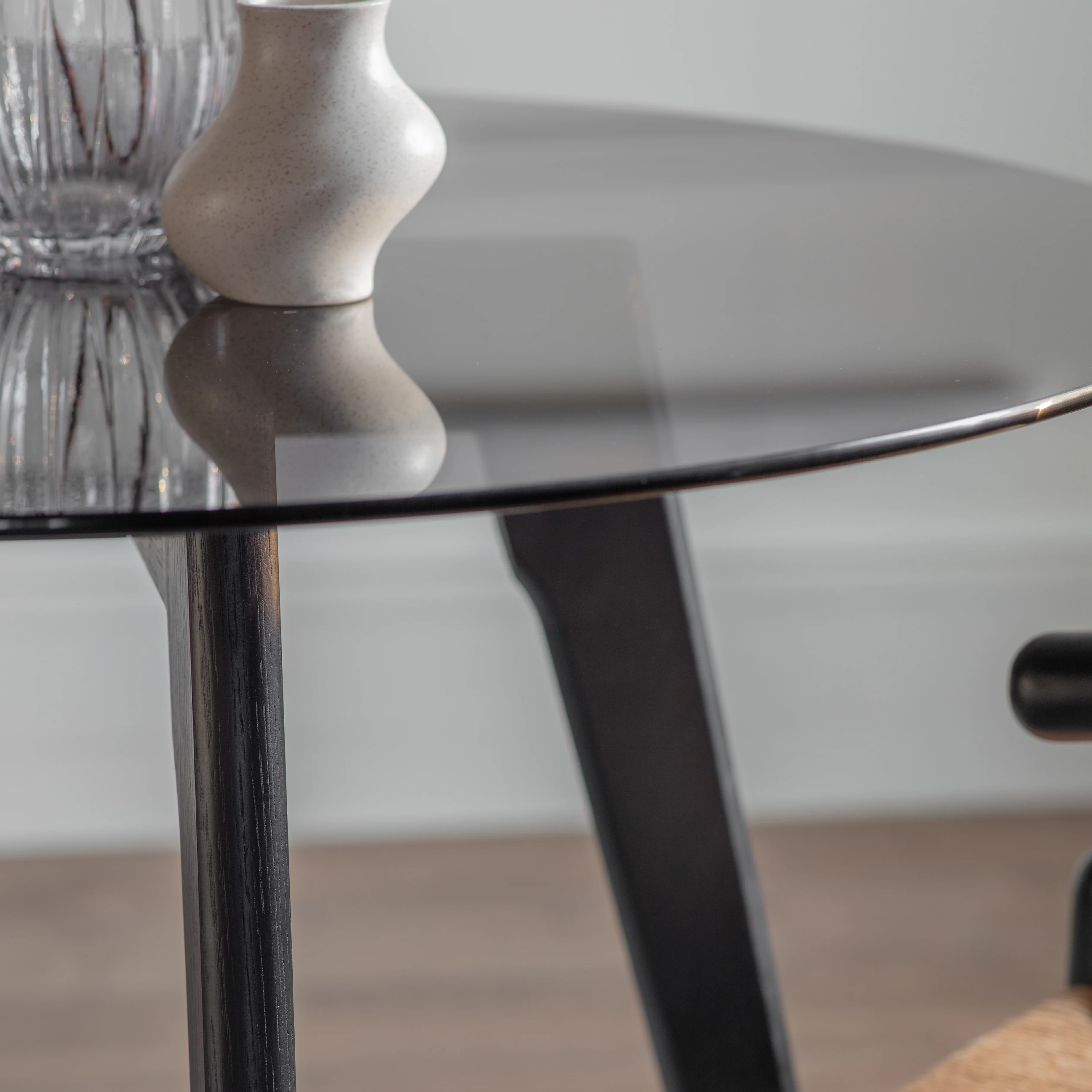Blair Round Smoked Glass Dining Table | Black Oak - Image 2