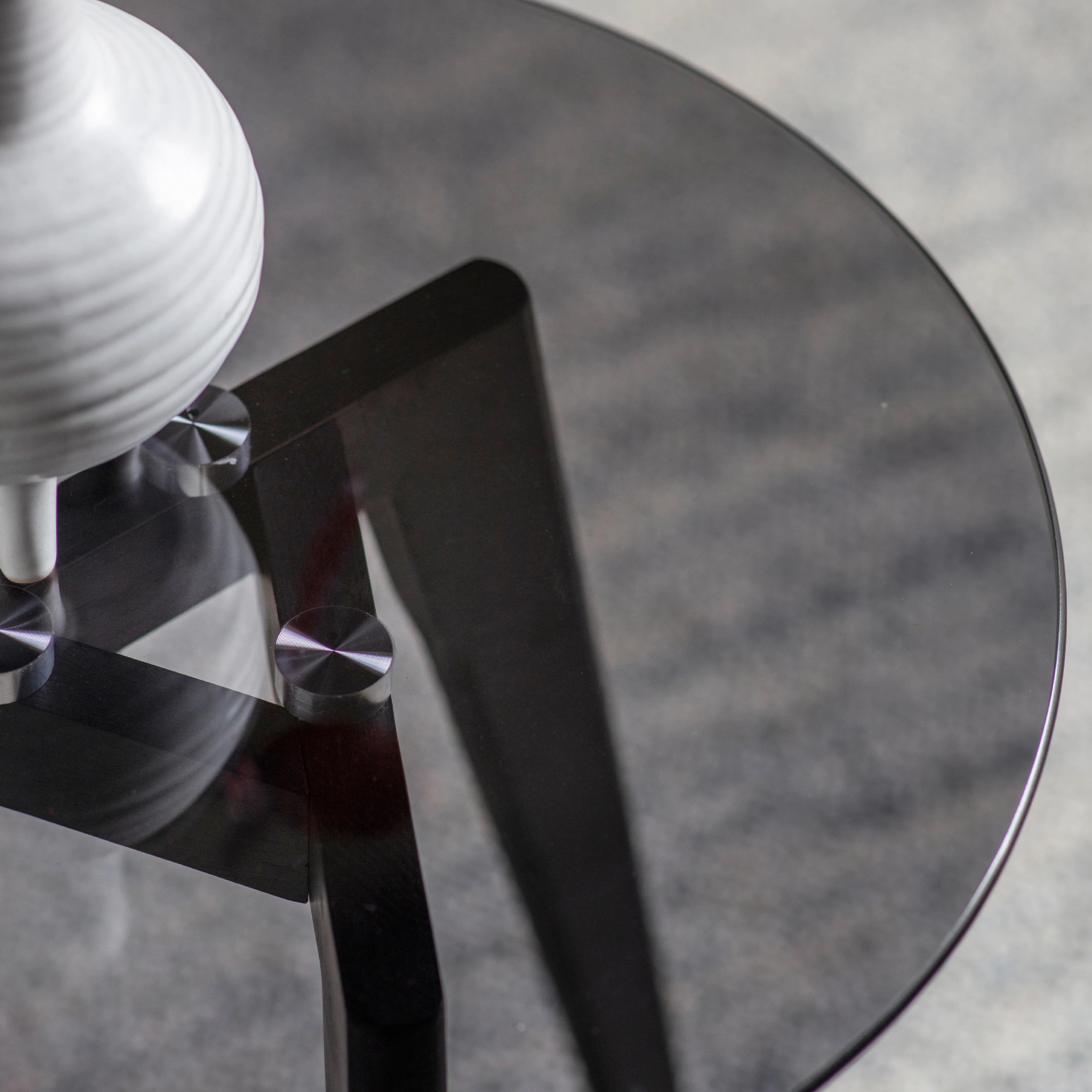 Blair Round Smoked Glass Side Table | Black Oak - Image 2