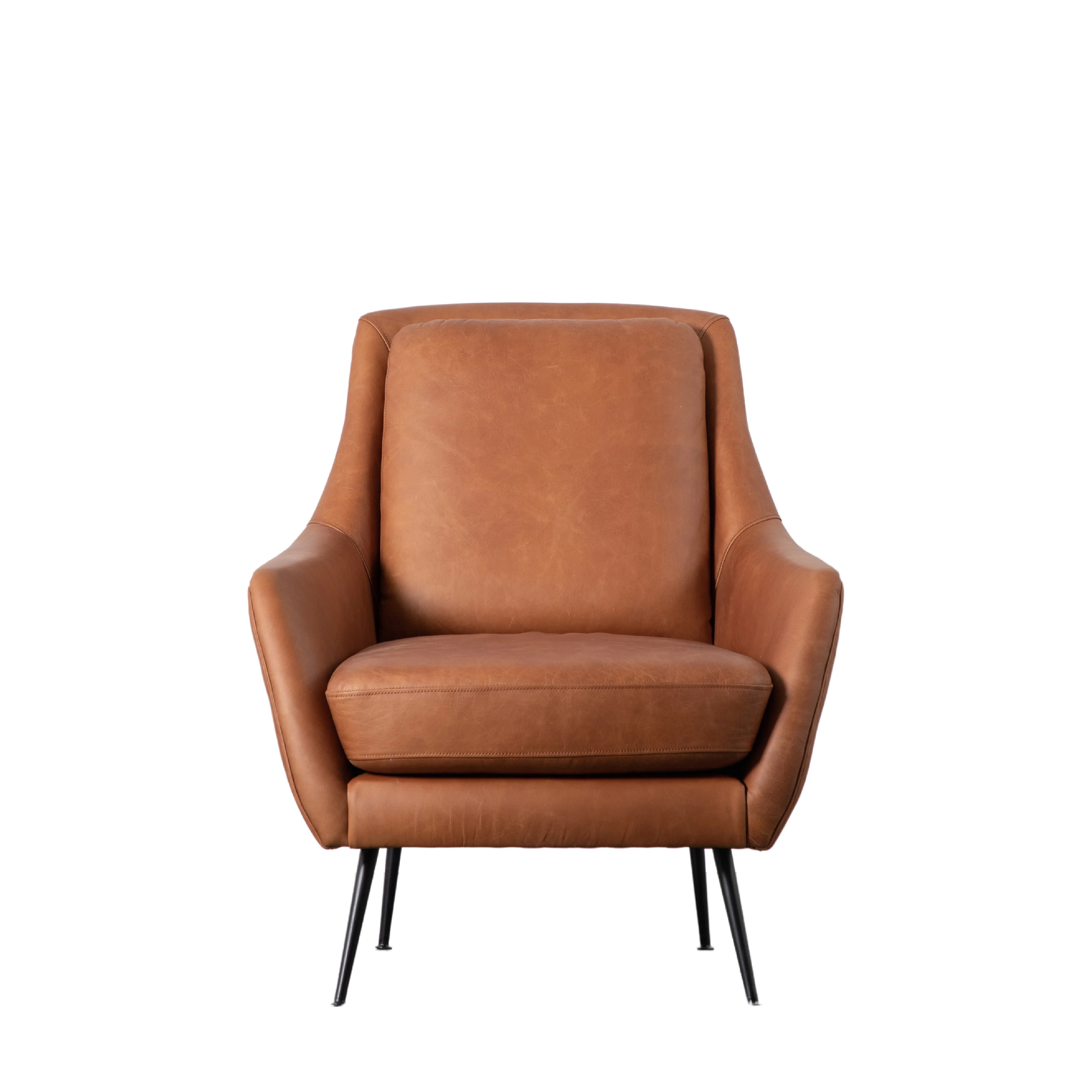 Brompton Retro Leather Armchair | Brown - Image 3