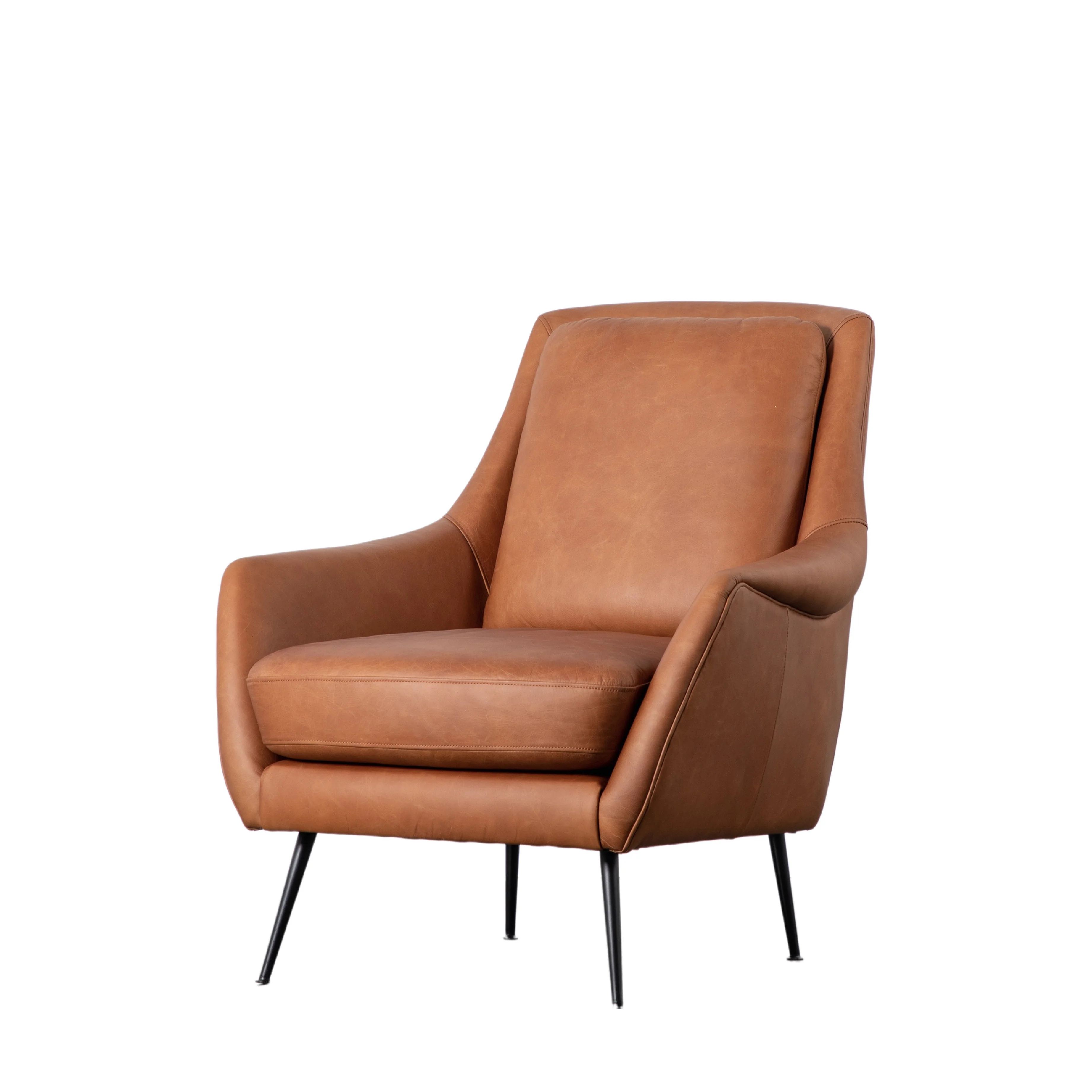 Brompton Retro Leather Armchair | Brown - Image 4