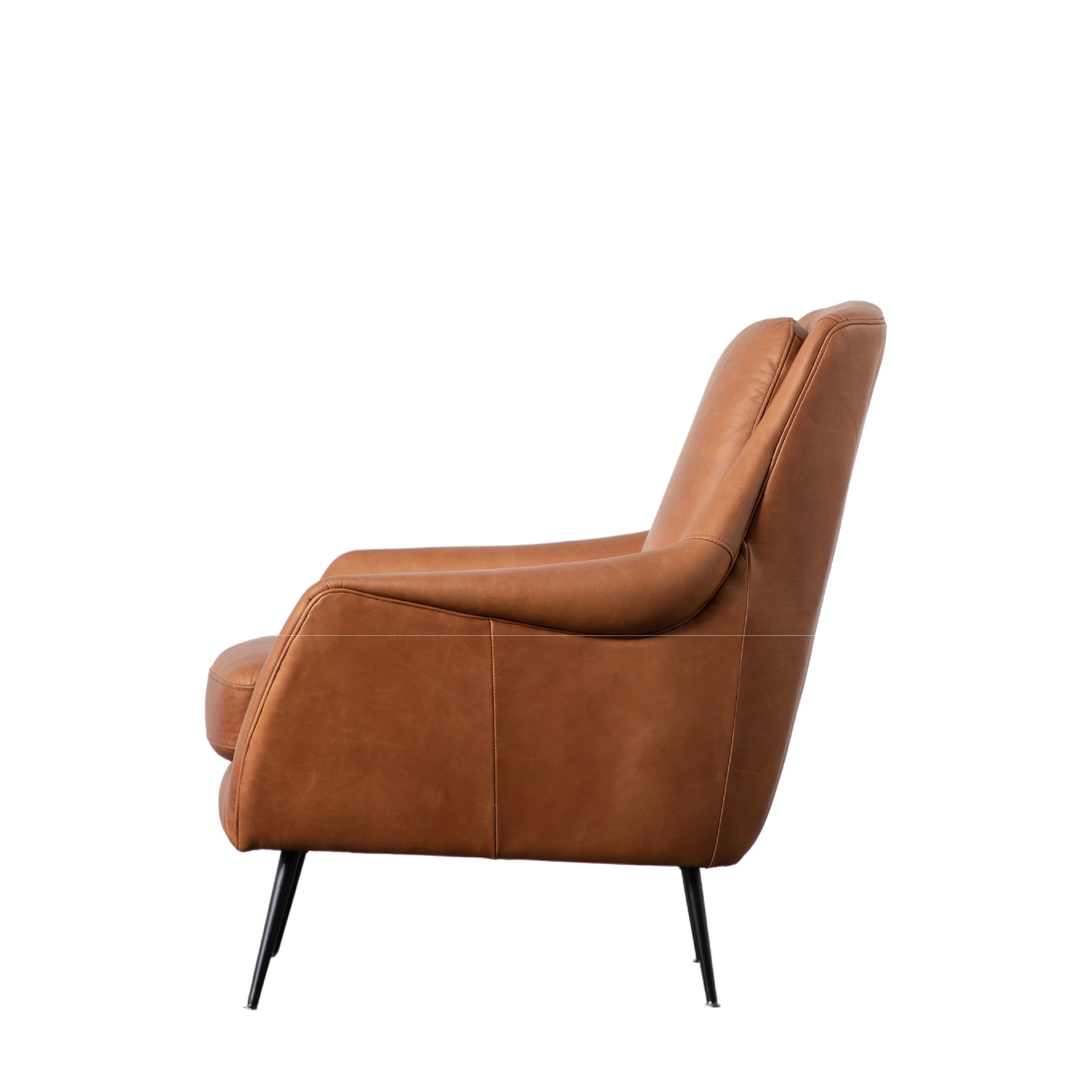 Brompton Retro Leather Armchair | Brown - Image 5