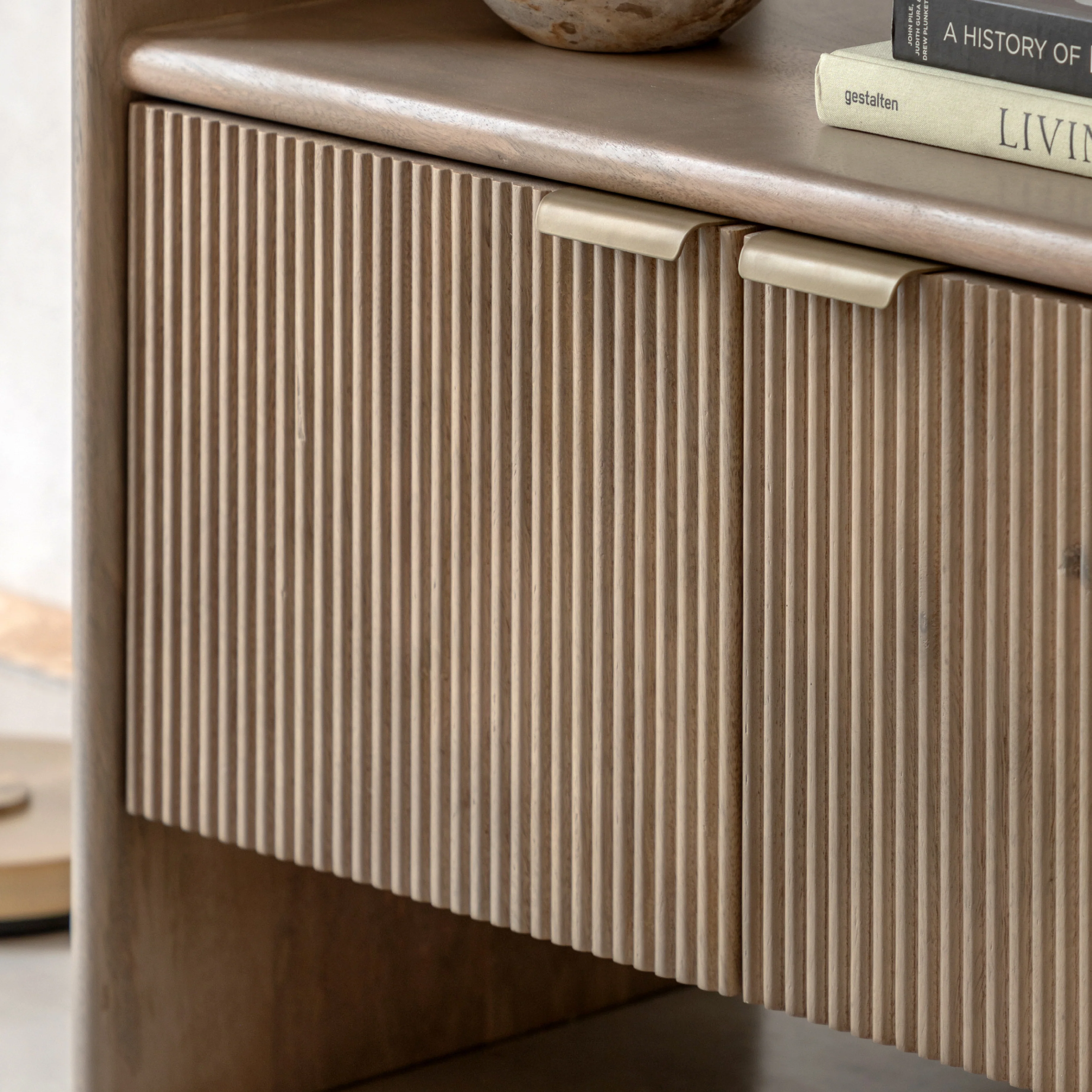 Colonna Fluted Open Display Unit | Mango Wood - Image 2
