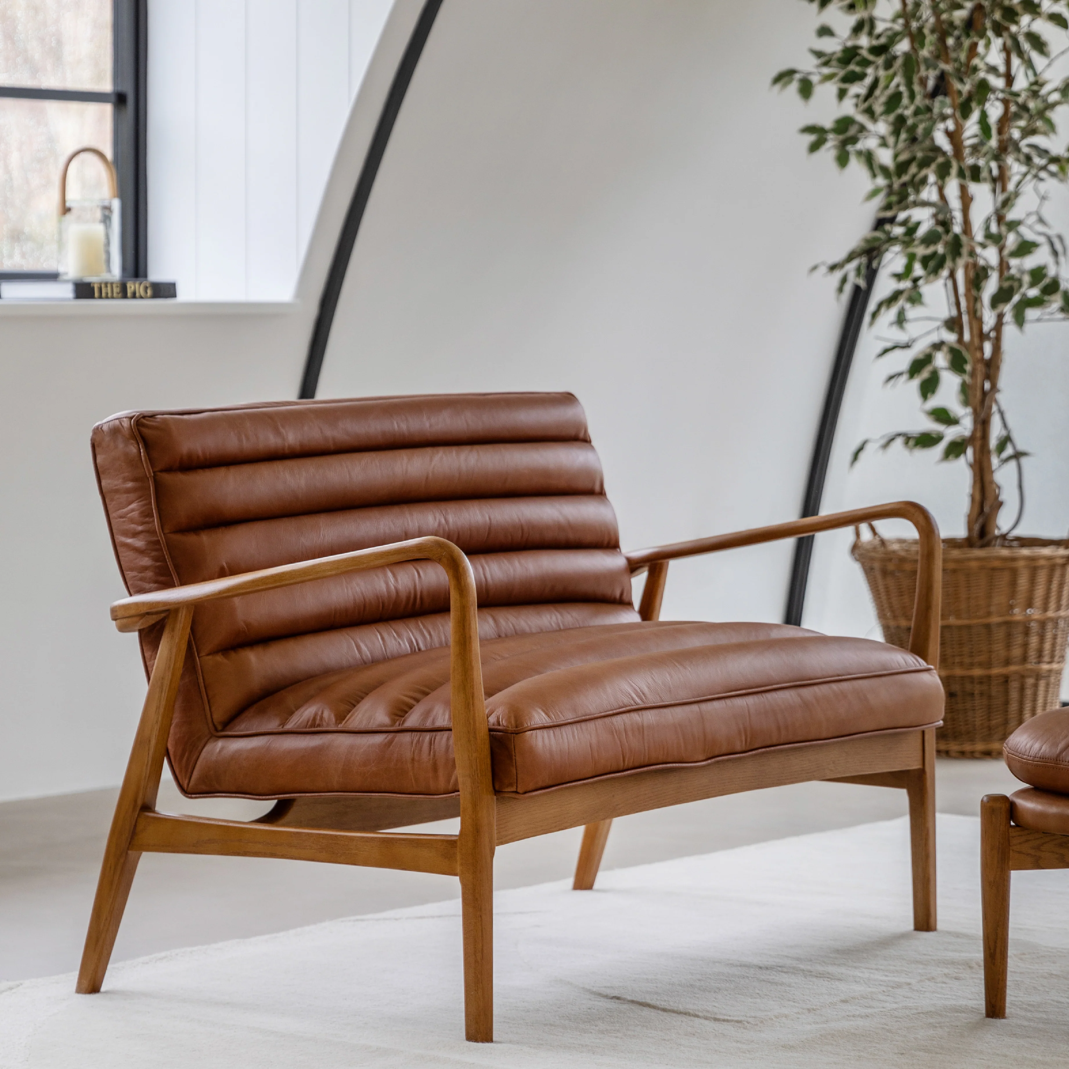 Datsun Leather Mid-Century Modern 2 Seat Sofa | Vintage Brown