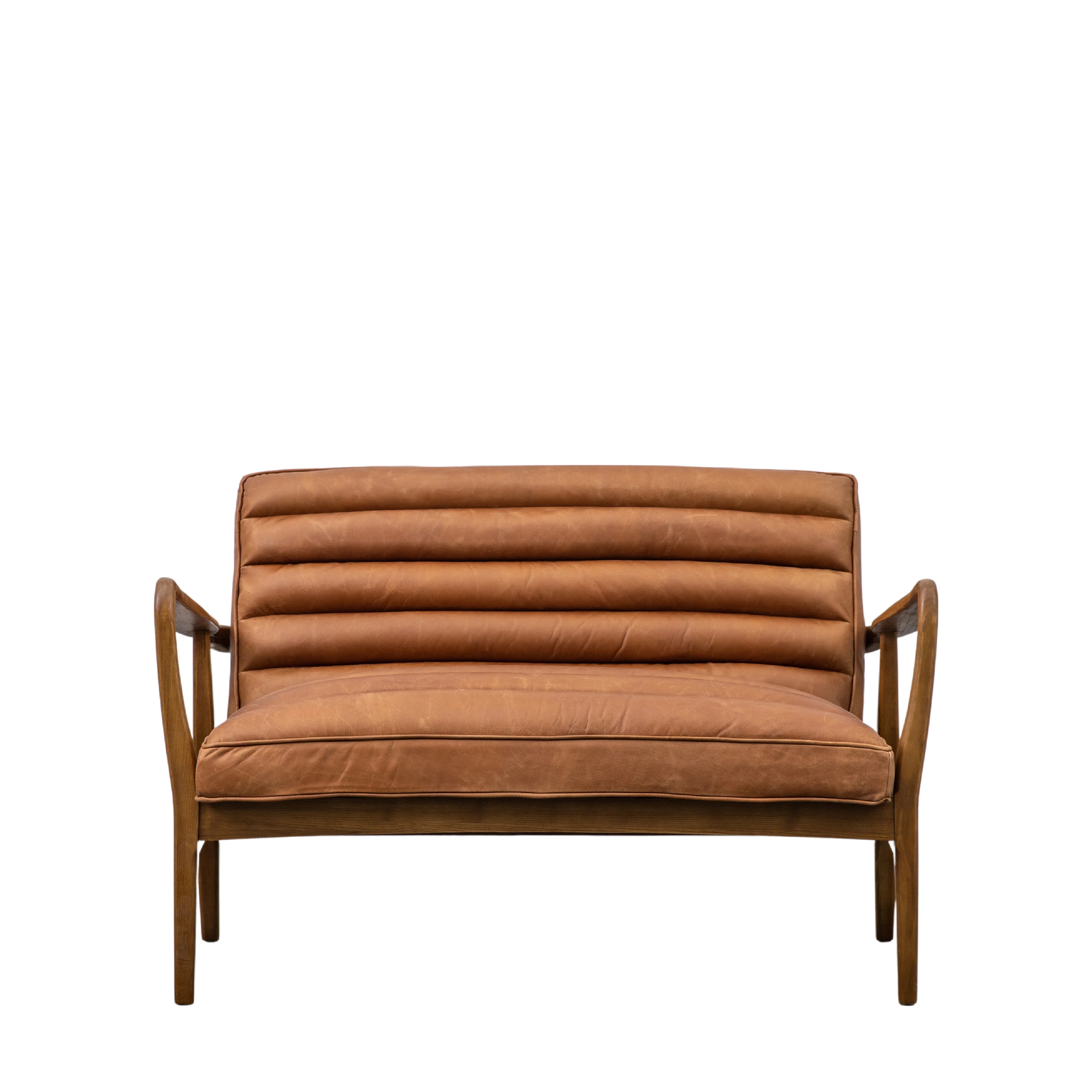 Datsun Leather Mid-Century Modern 2 Seat Sofa | Vintage Brown - Image 3