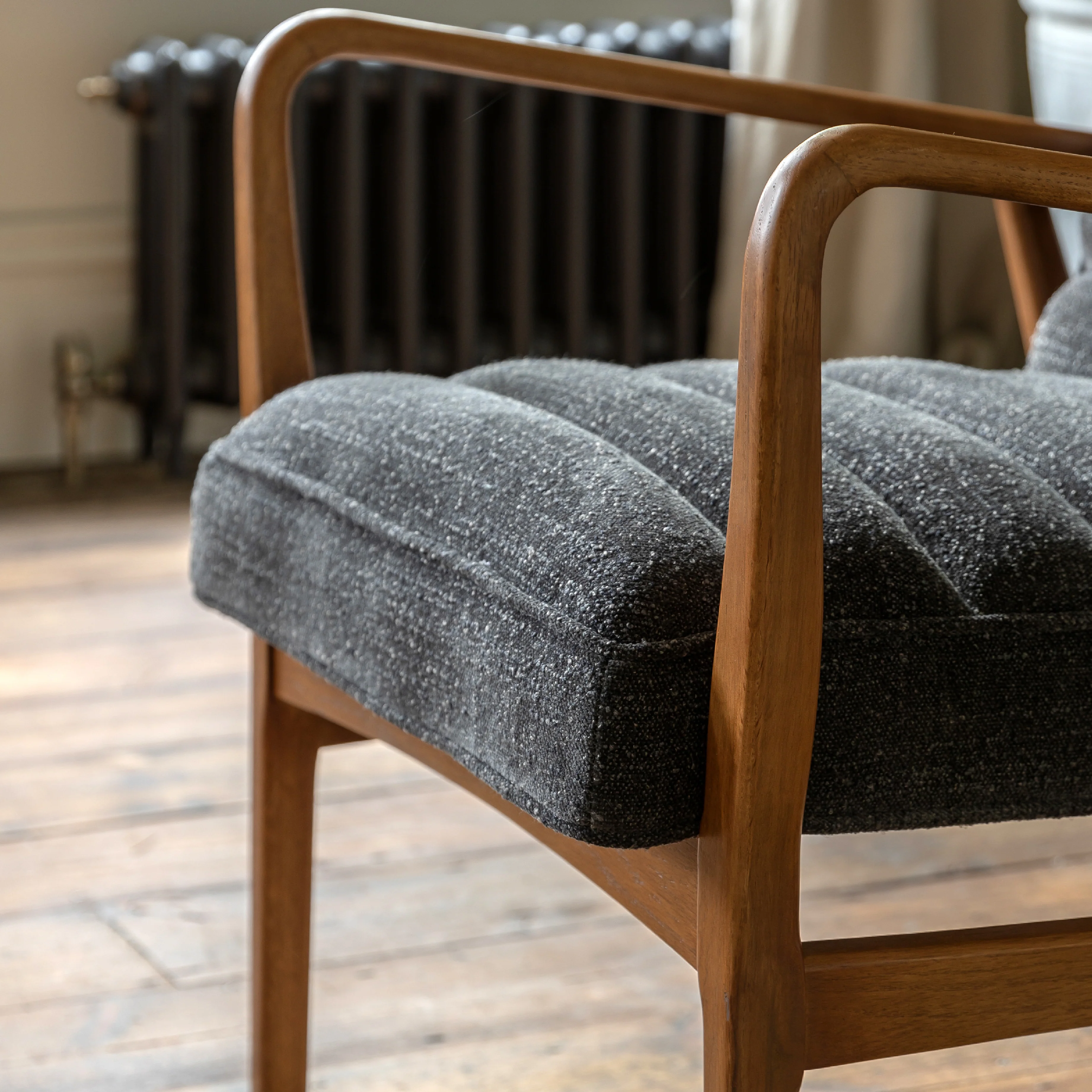 Datsun Mid-Century Modern Boucle Armchair | Charcoal - Image 2