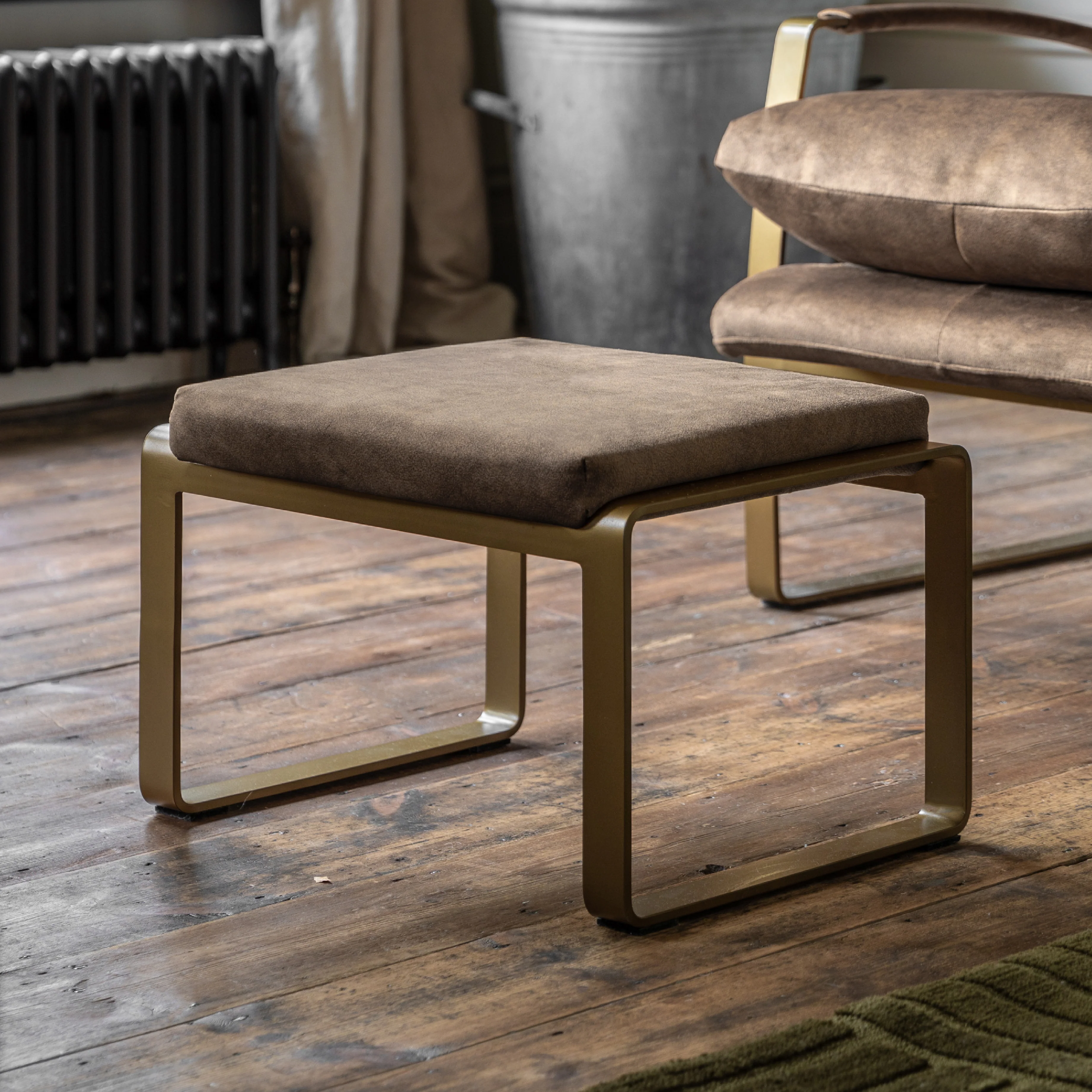 Fabien Upholstered Footstool | Mineral/Gold