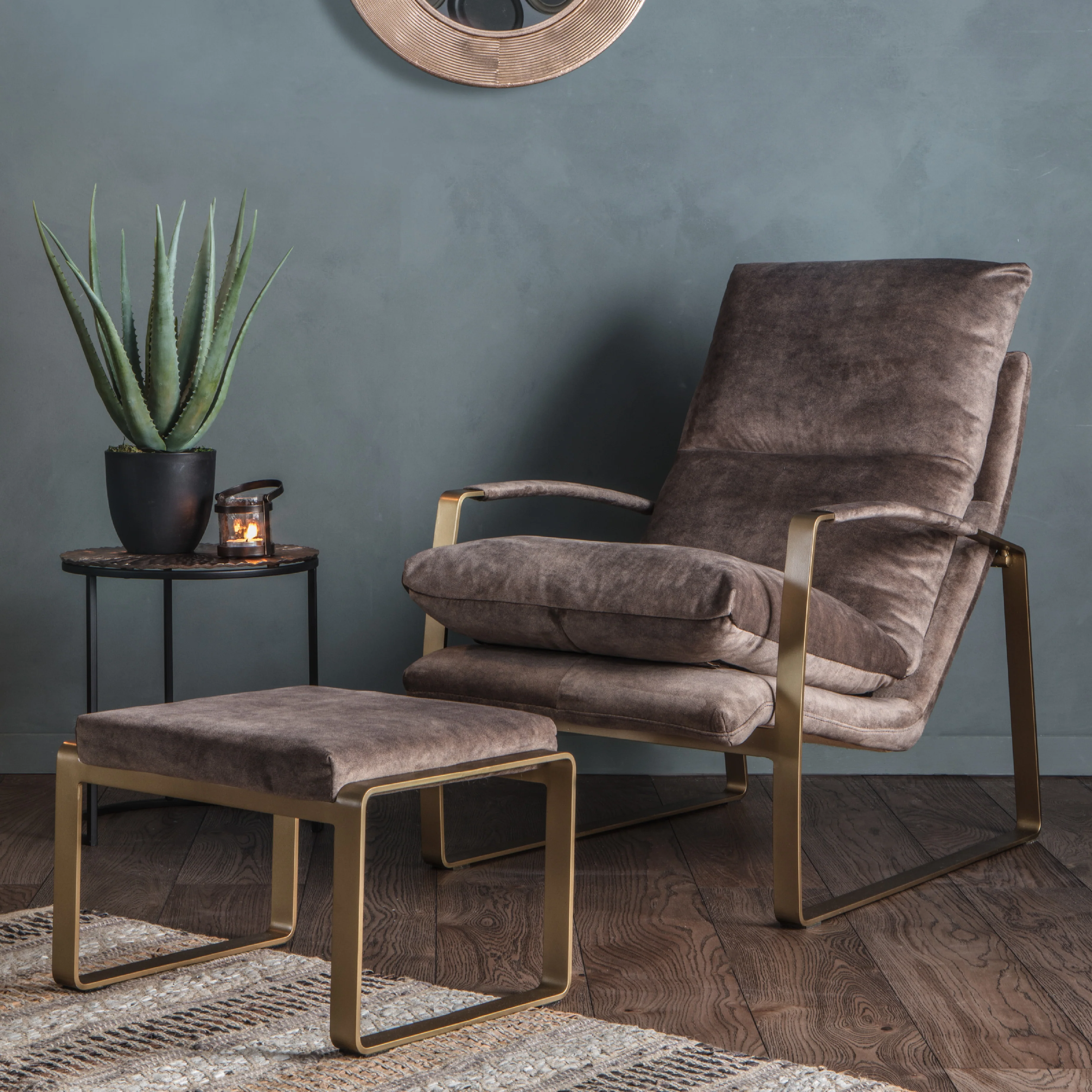 Fabien Upholstered Footstool | Mineral/Gold - Image 2
