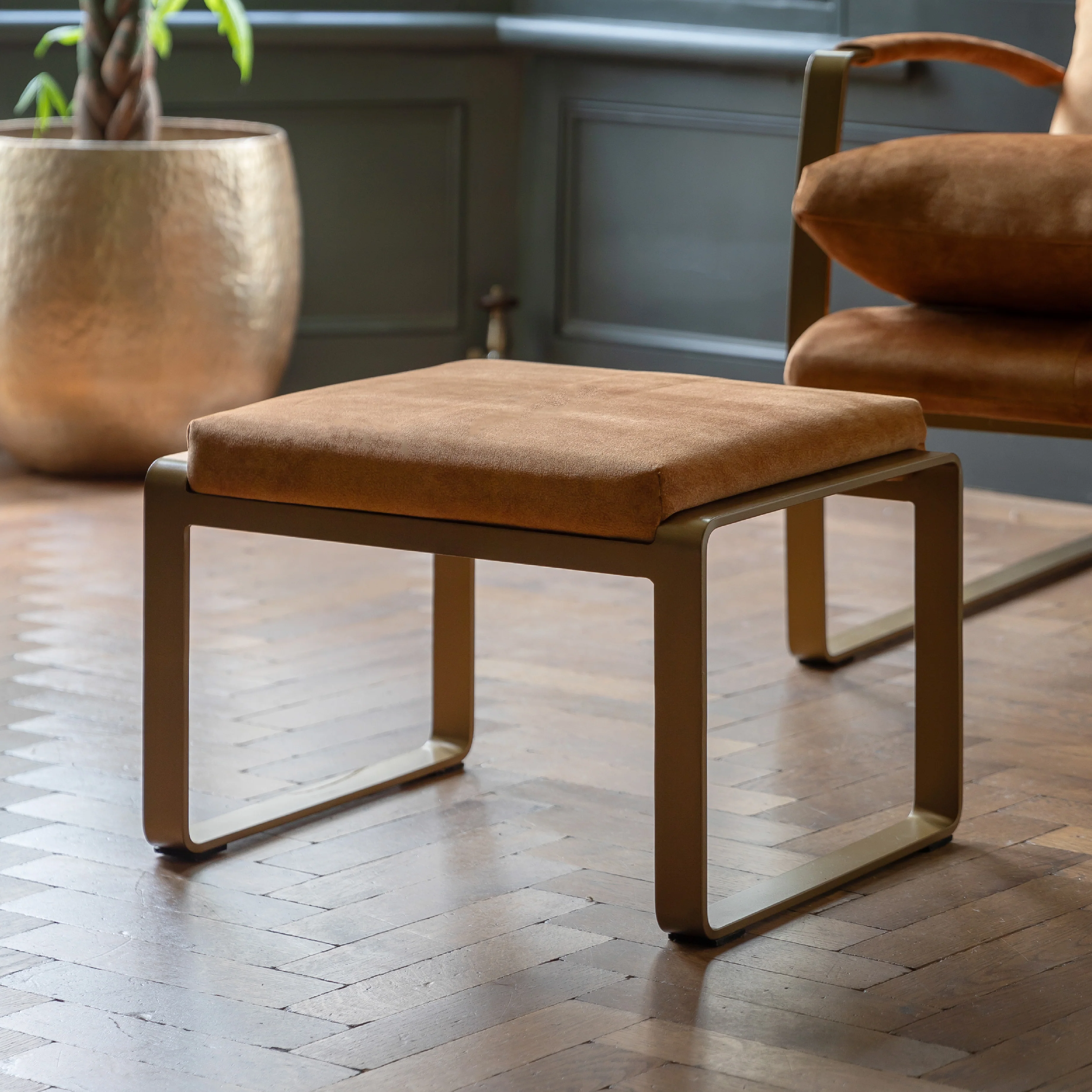 Fabien Upholstered Footstool | Ochre/Gold