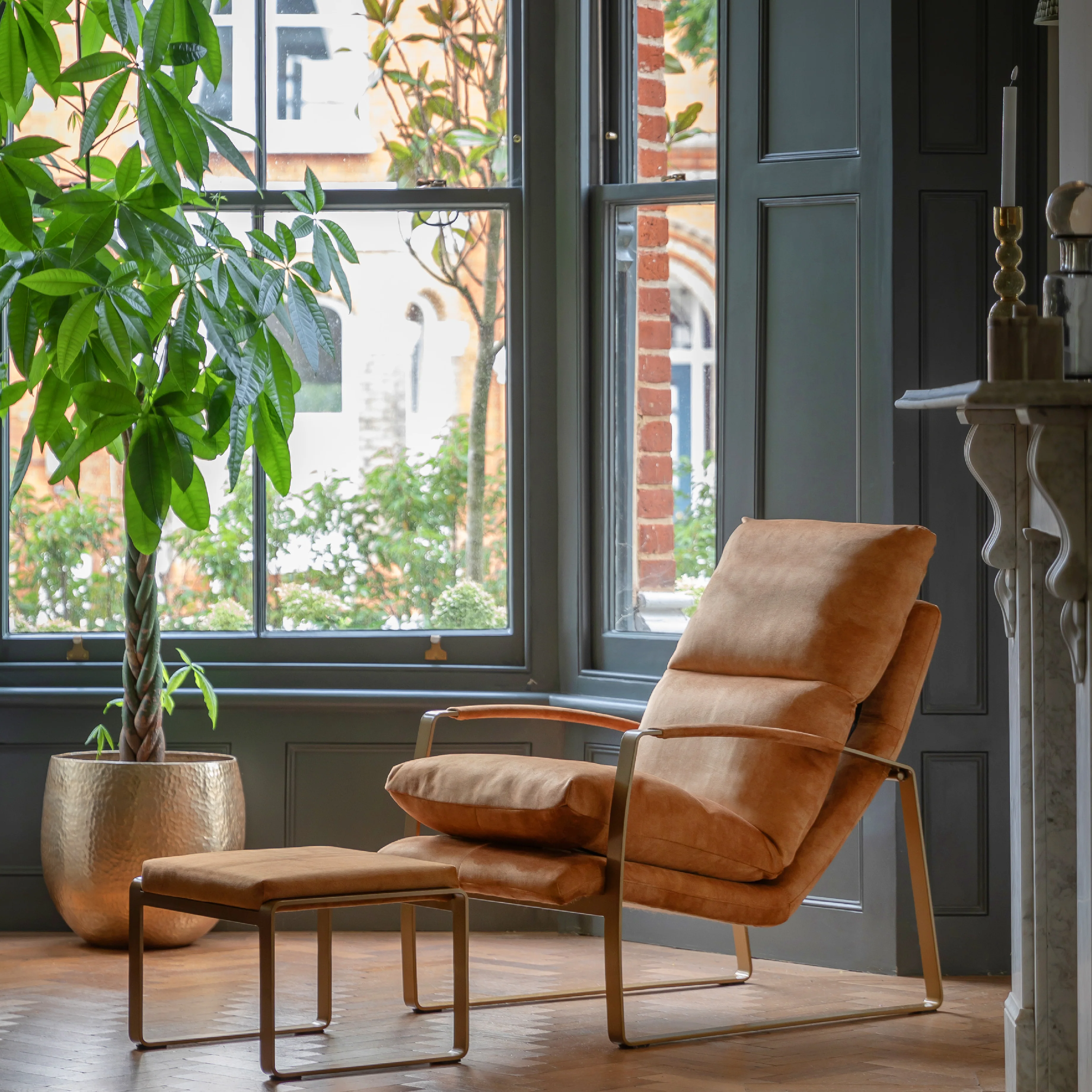 Fabien Upholstered Lounger | Ochre/Gold