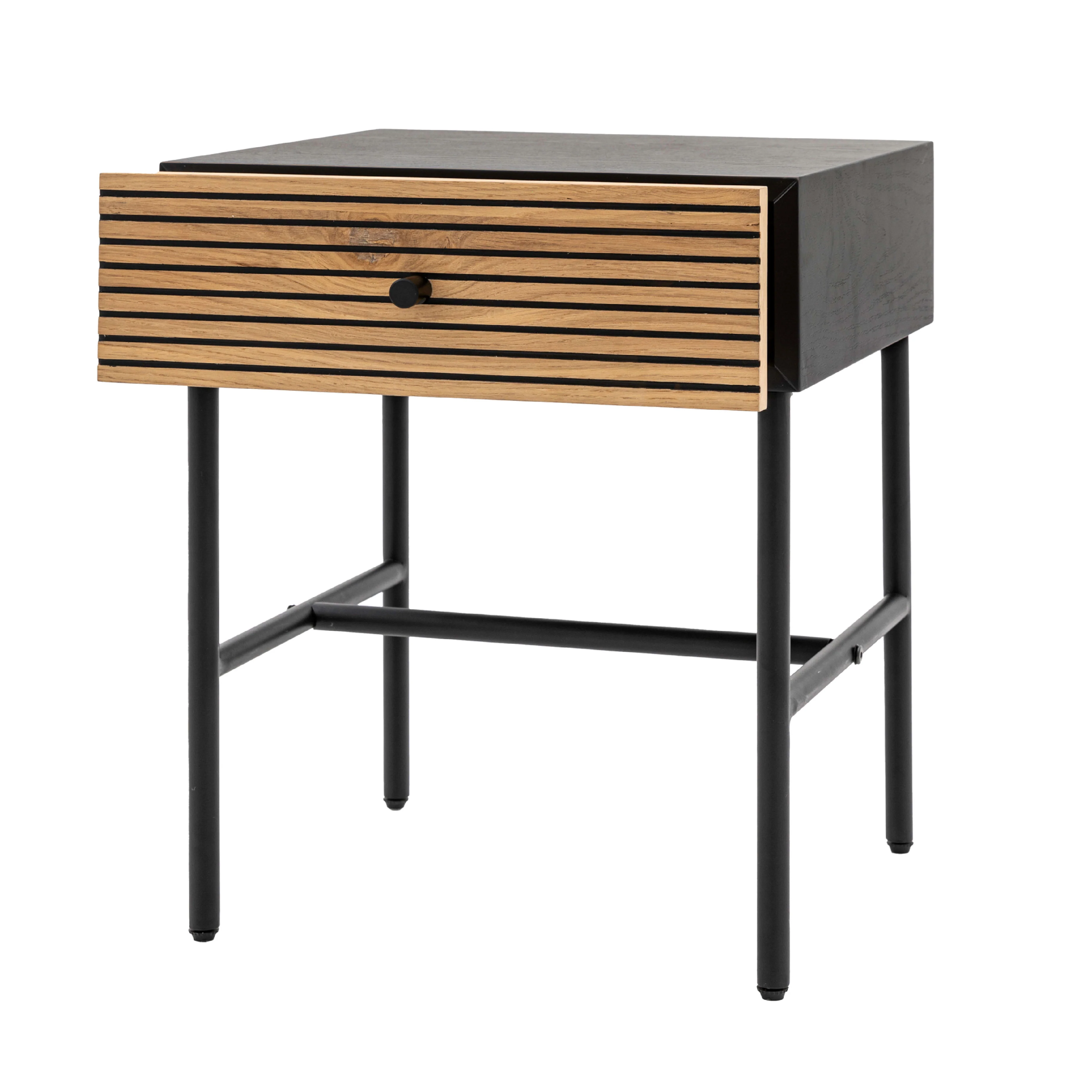 Hyland Bedside Table with Drawer | Black/Natural - Image 3