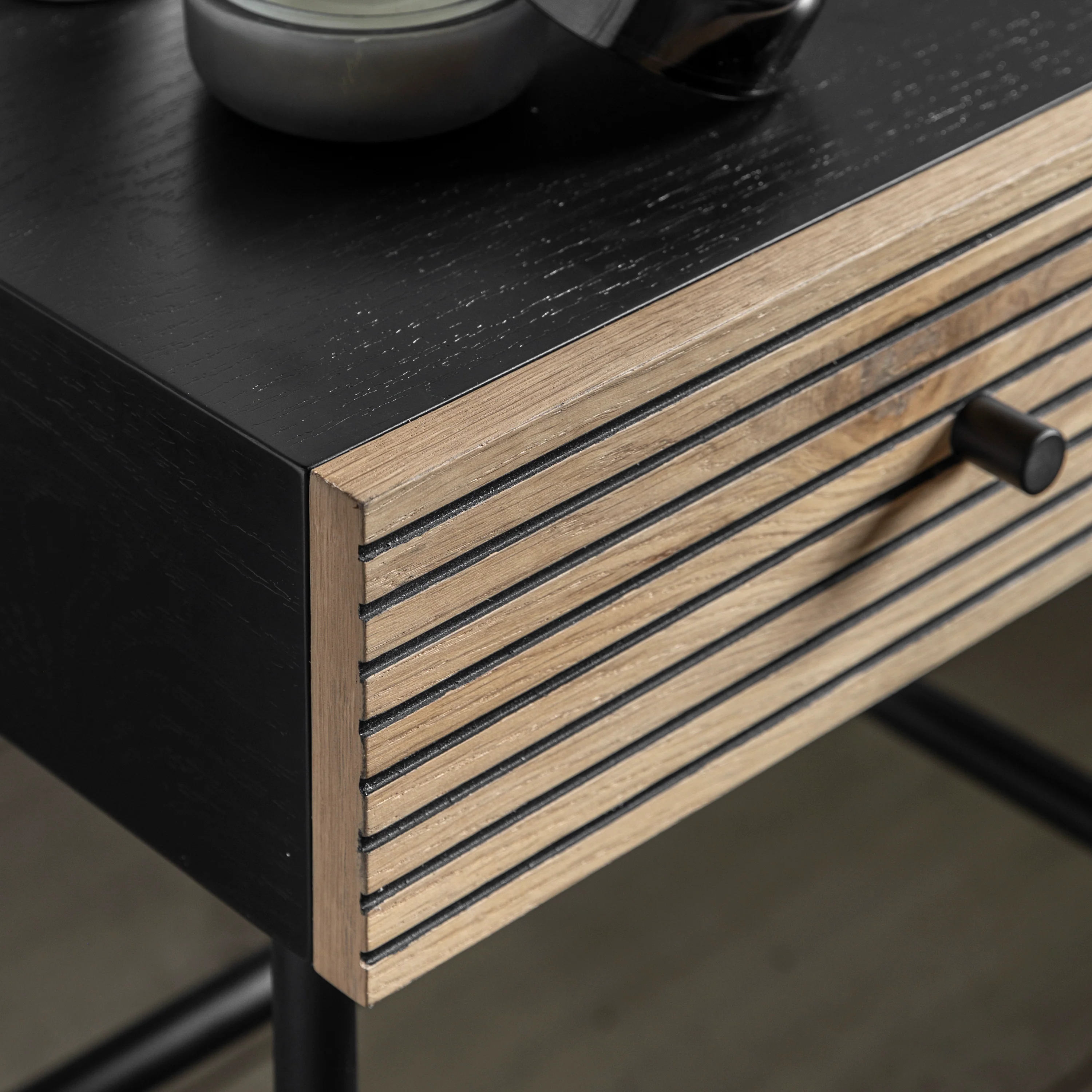 Hyland Bedside Table with Drawer | Black/Natural - Image 6