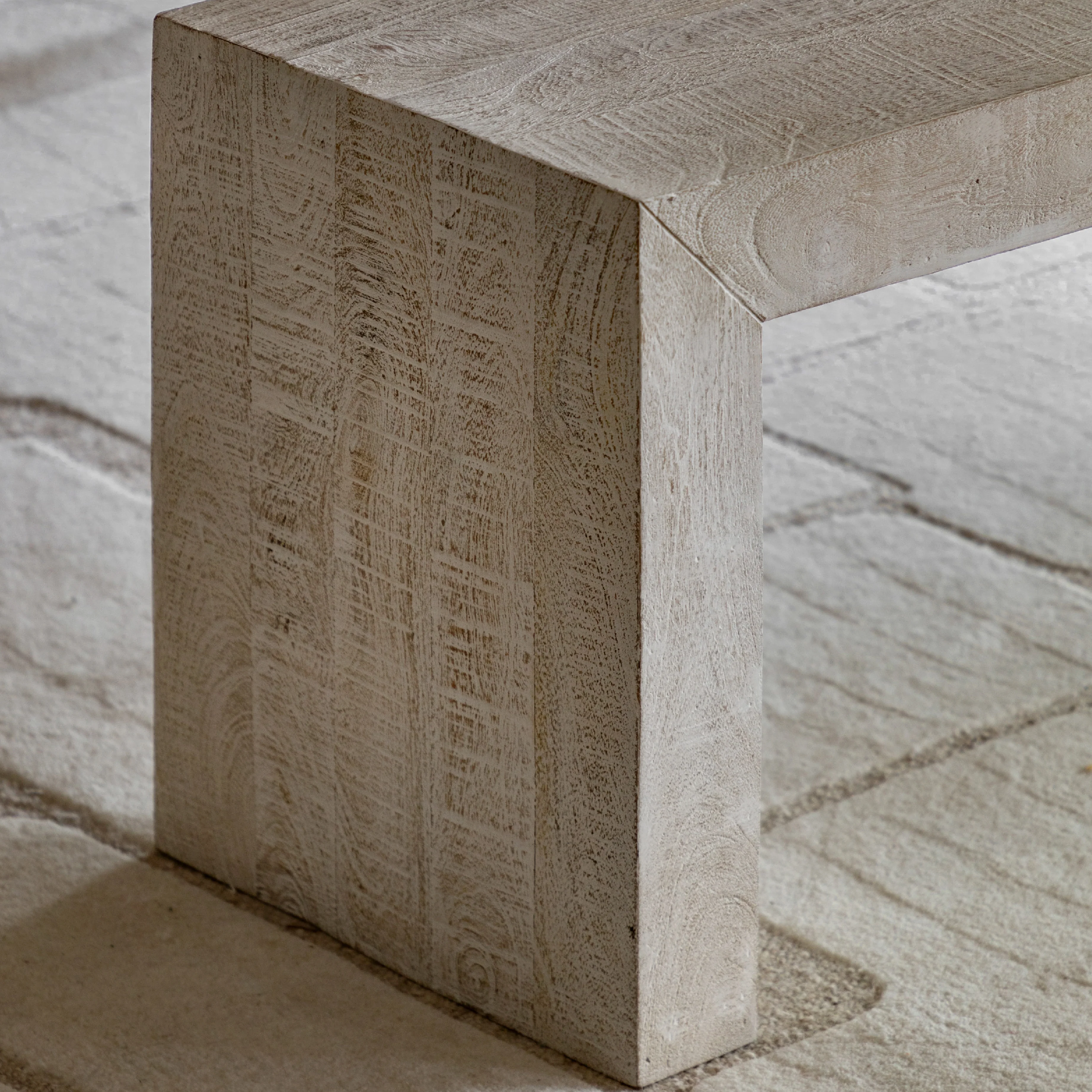 Iowa Rustic Mango Wood Dining Bench | Whitewash - Image 2