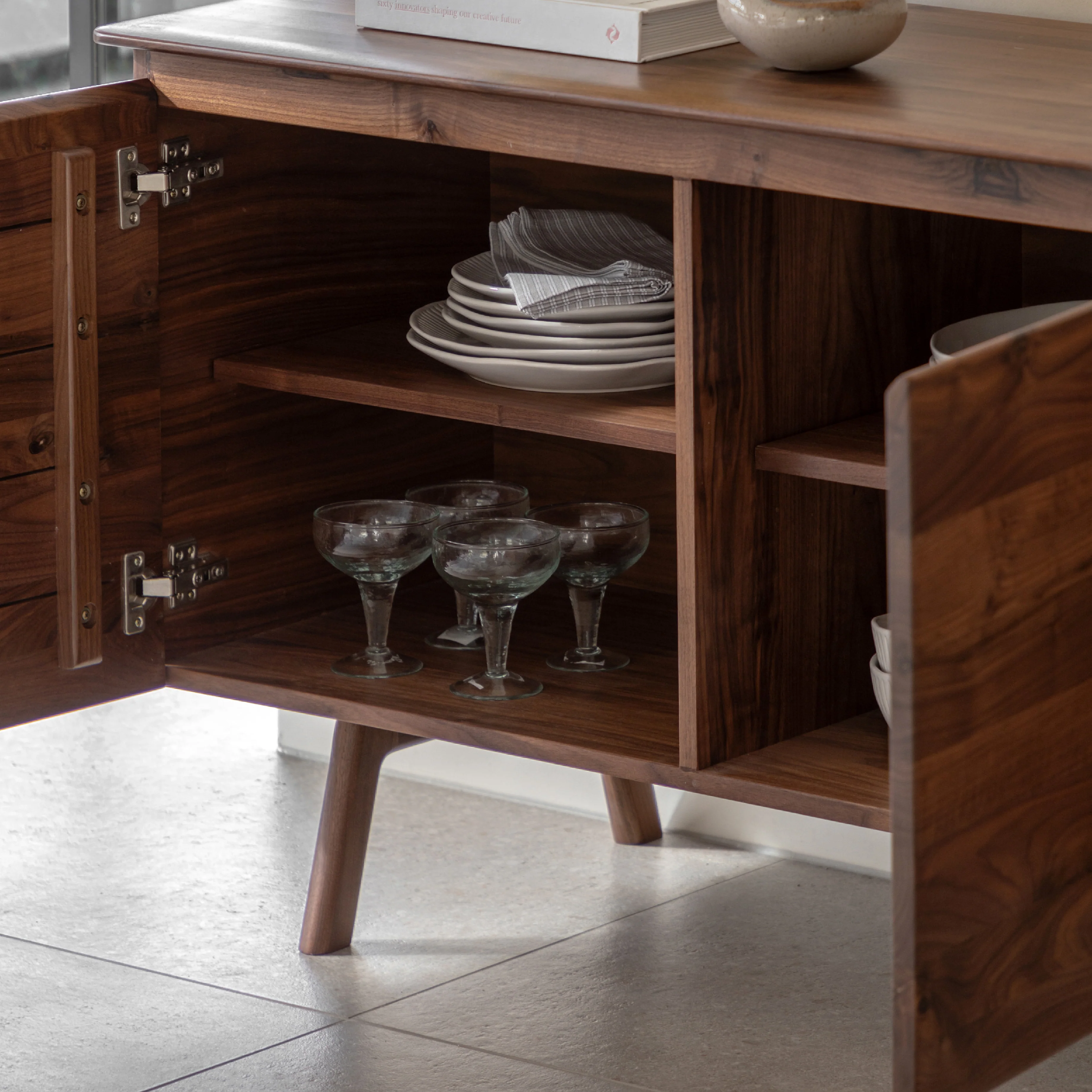 Madrid Mid-Century Scandi 3 Drawer Sideboard | Walnut - Image 2
