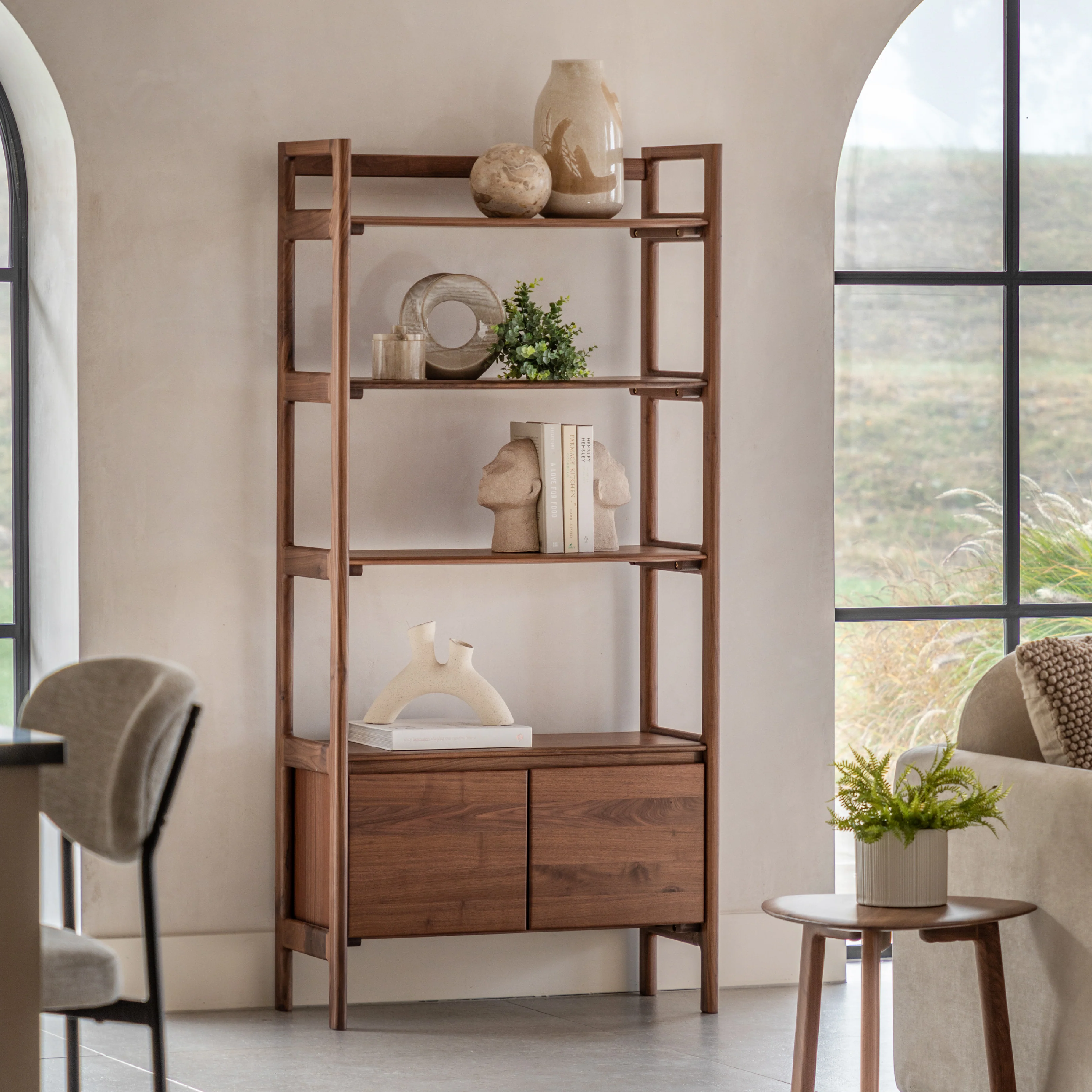 Madrid Mid-Century Scandi Open Display Unit | Walnut