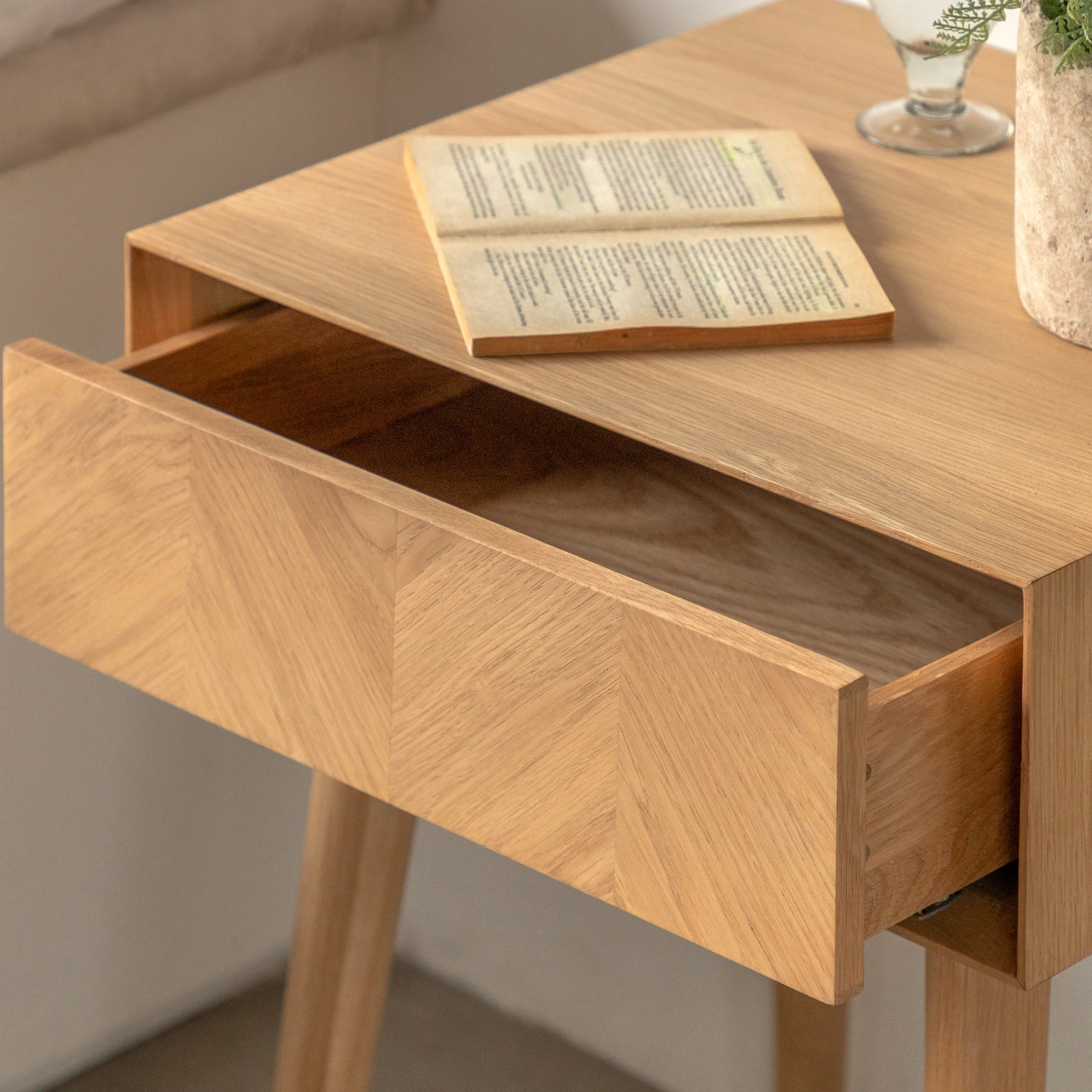 Milano Chevron 1 Drawer Side Table | Oak - Image 2