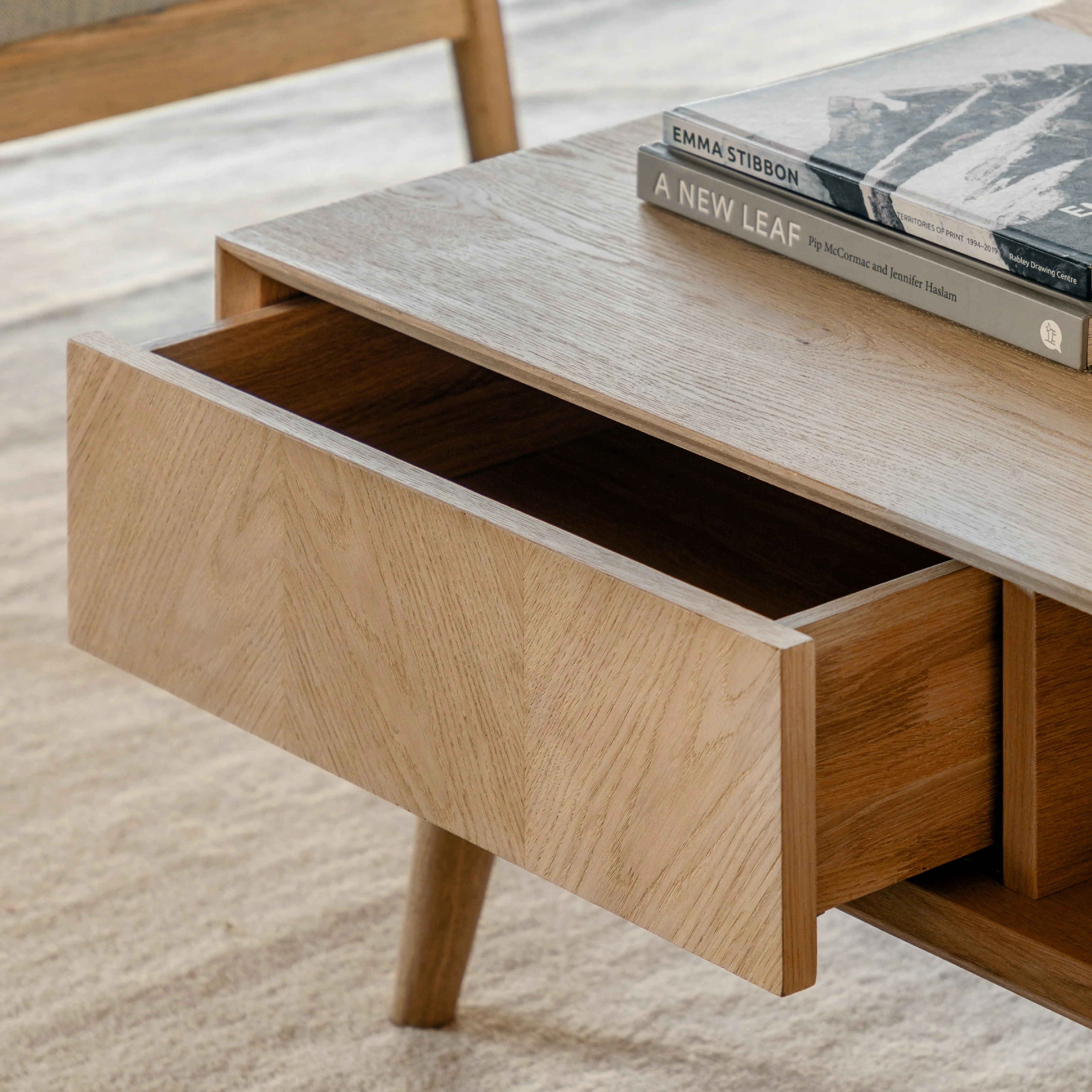 Milano Chevron 2 Drawer Coffee Table | Oak - Image 2